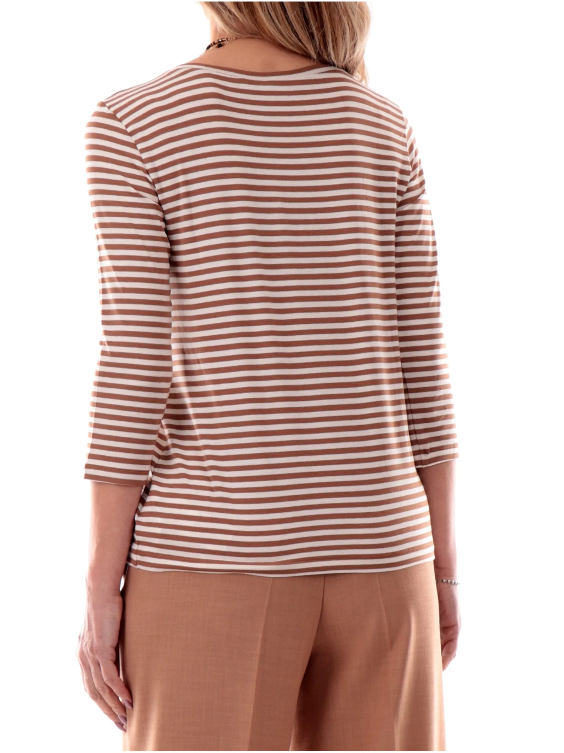 EMME MARELLA T-Shirt*Maglia marrone a righe da donna maniche tre quarti LIDIA