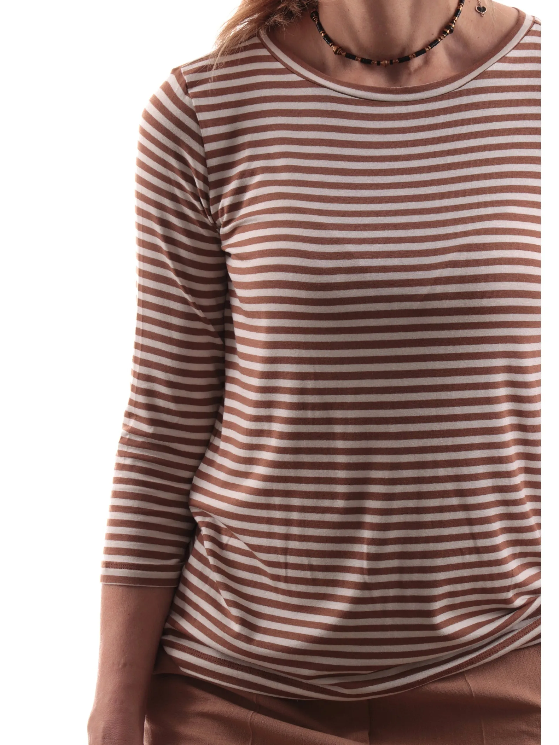 EMME MARELLA T-Shirt*Maglia marrone a righe da donna maniche tre quarti LIDIA