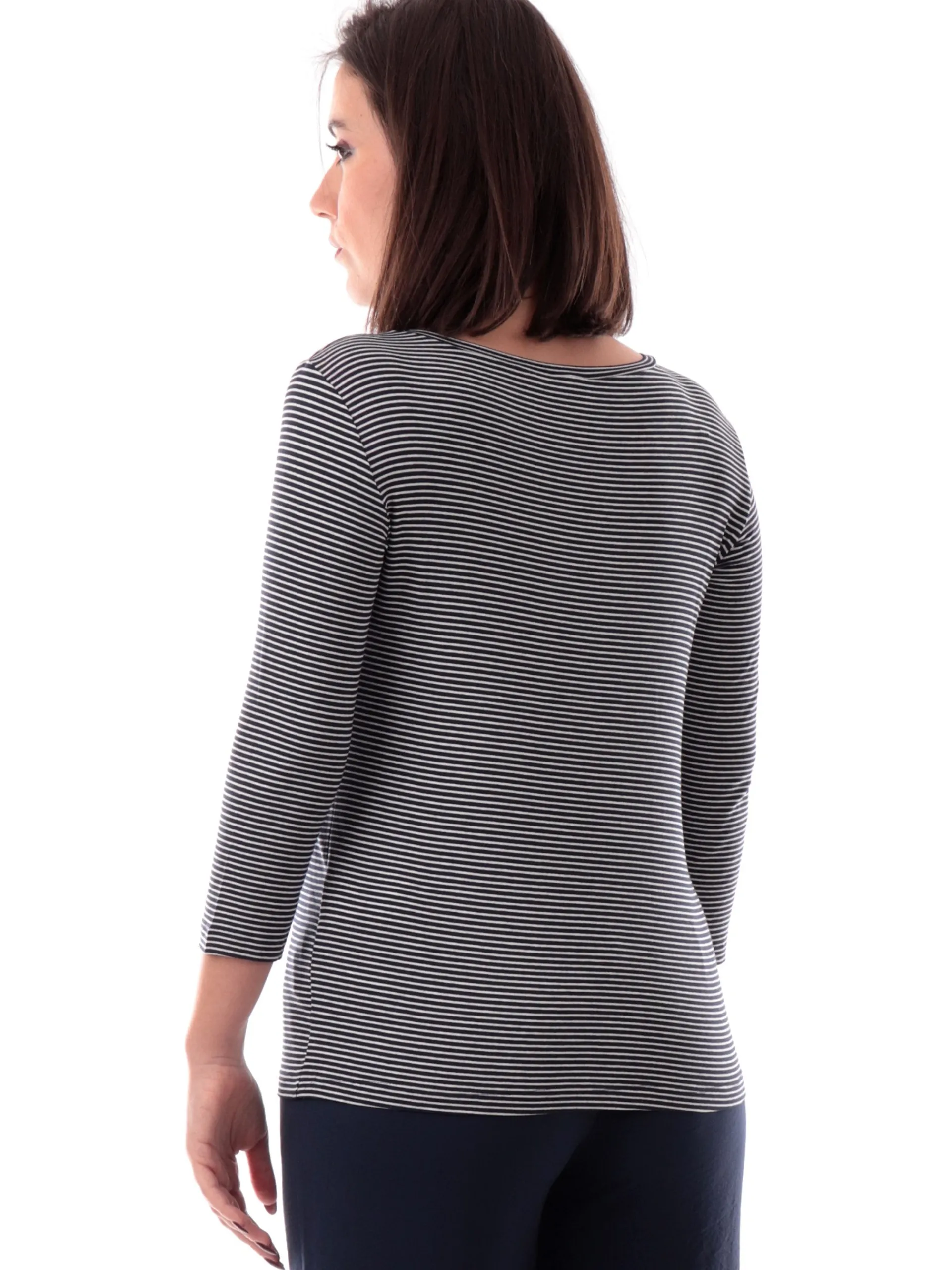 EMME MARELLA T-Shirt*Maglia nera a righe da donna maniche tre quarti LIDIA