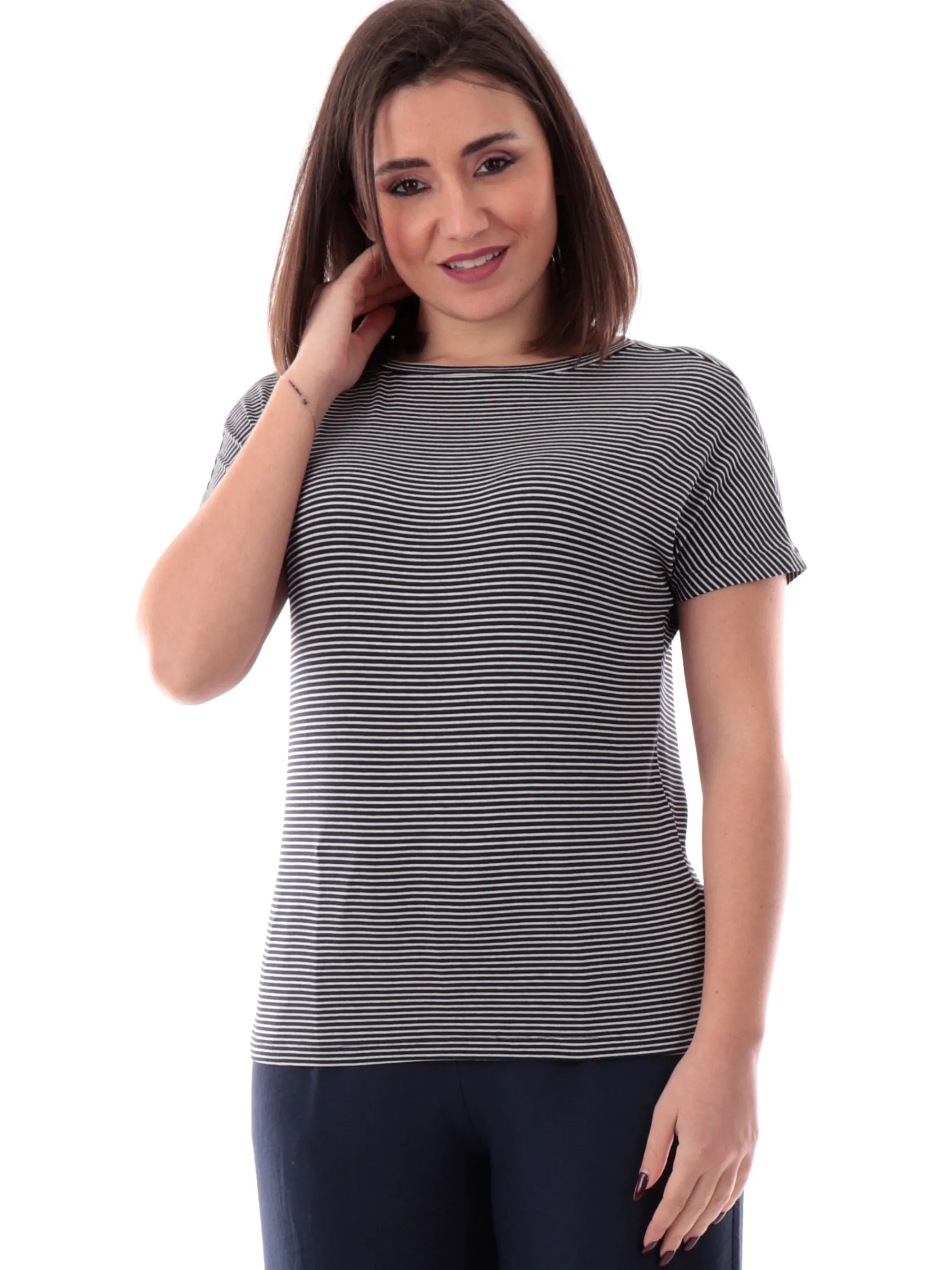 EMME MARELLA T-Shirt*Maglia nera a righe da donna maniche corte CONGO