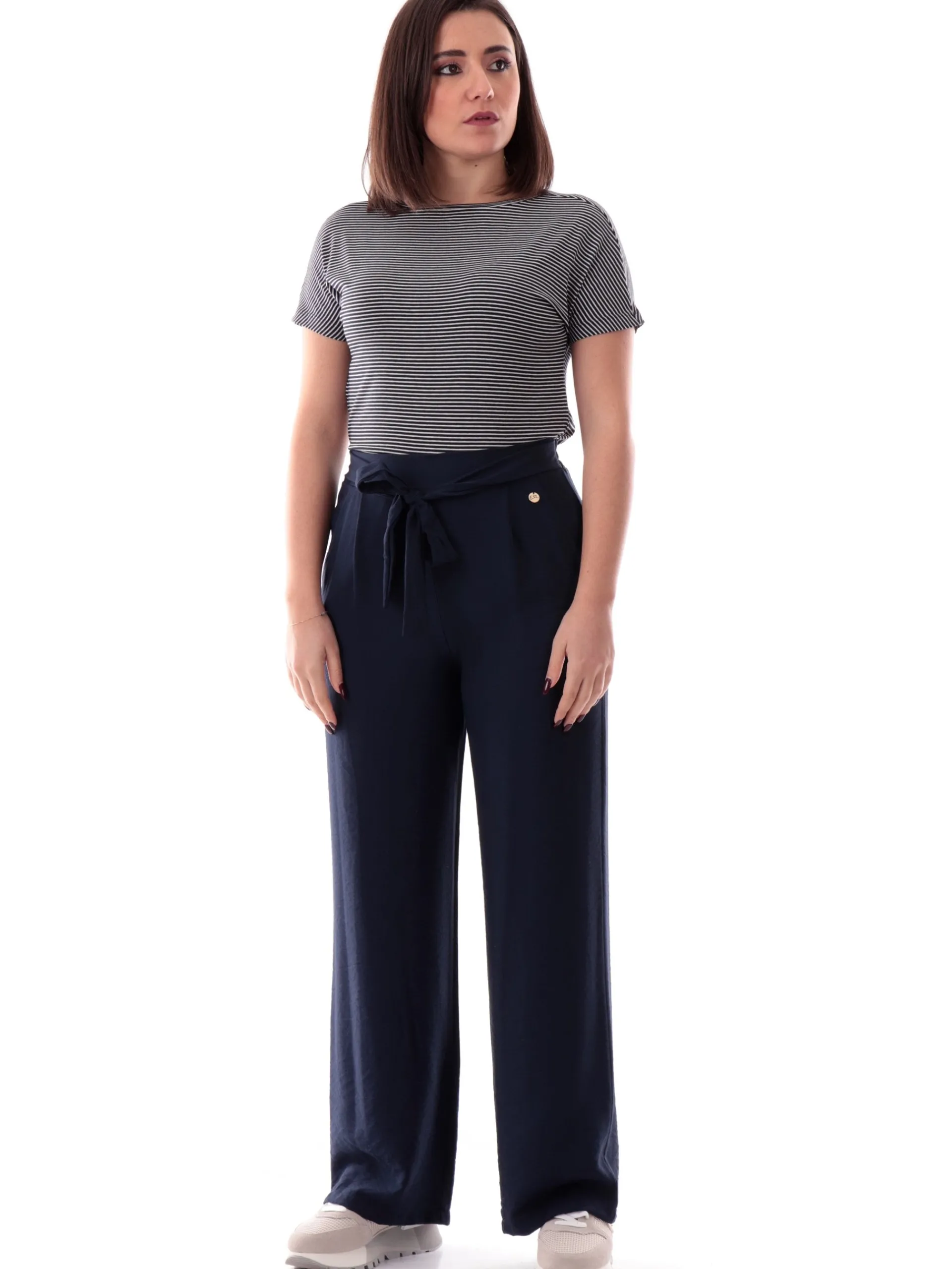 EMME MARELLA T-Shirt*Maglia nera a righe da donna maniche corte CONGO