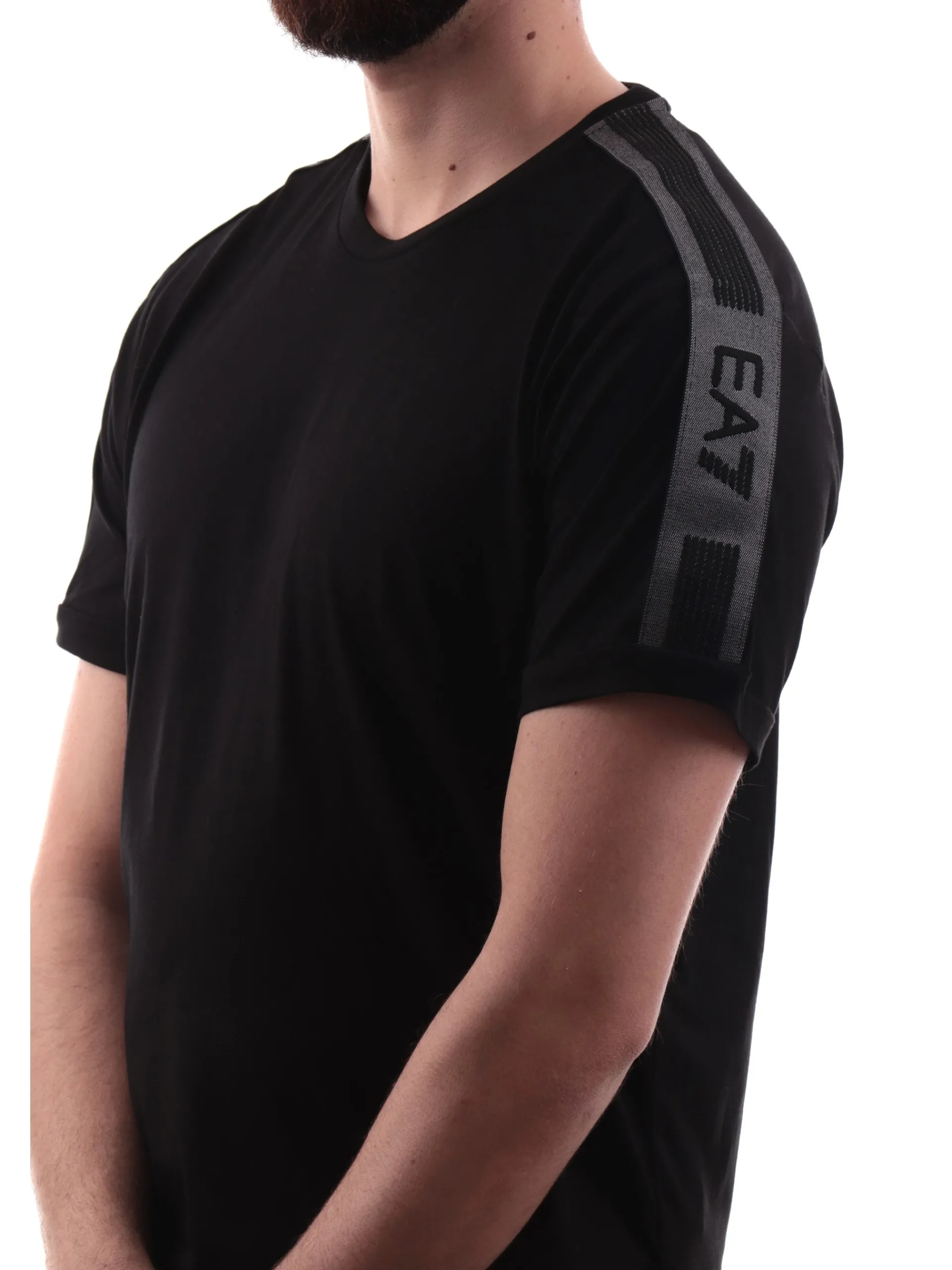 EMPORIO ARMANI 7 T-Shirt*Maglia Emporio Armani EA7 nera da uomo bande argento 7M000138AF10375