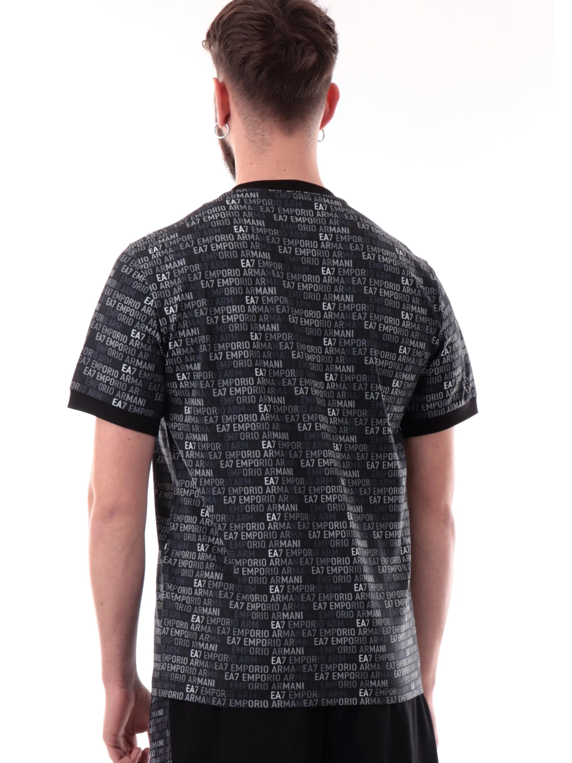 EMPORIO ARMANI 7 T-Shirt*Maglia Emporio Armani EA7 nera da uomo logo all over 7M000208AF12874