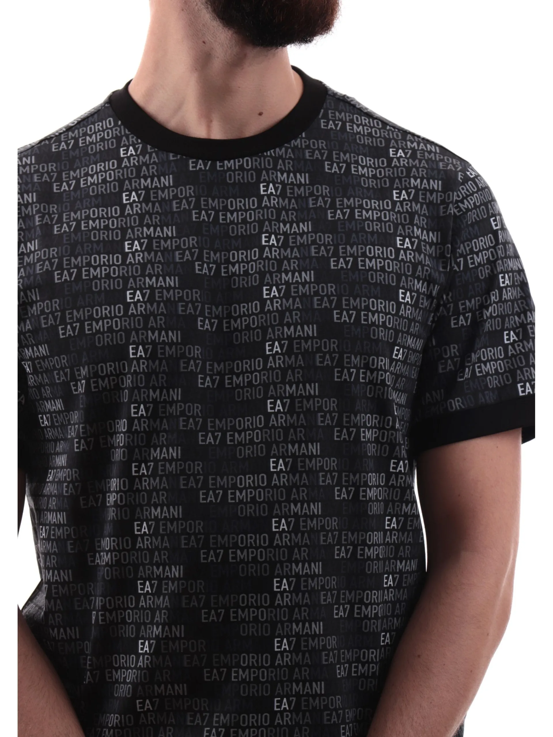 EMPORIO ARMANI 7 T-Shirt*Maglia Emporio Armani EA7 nera da uomo logo all over 7M000208AF12874