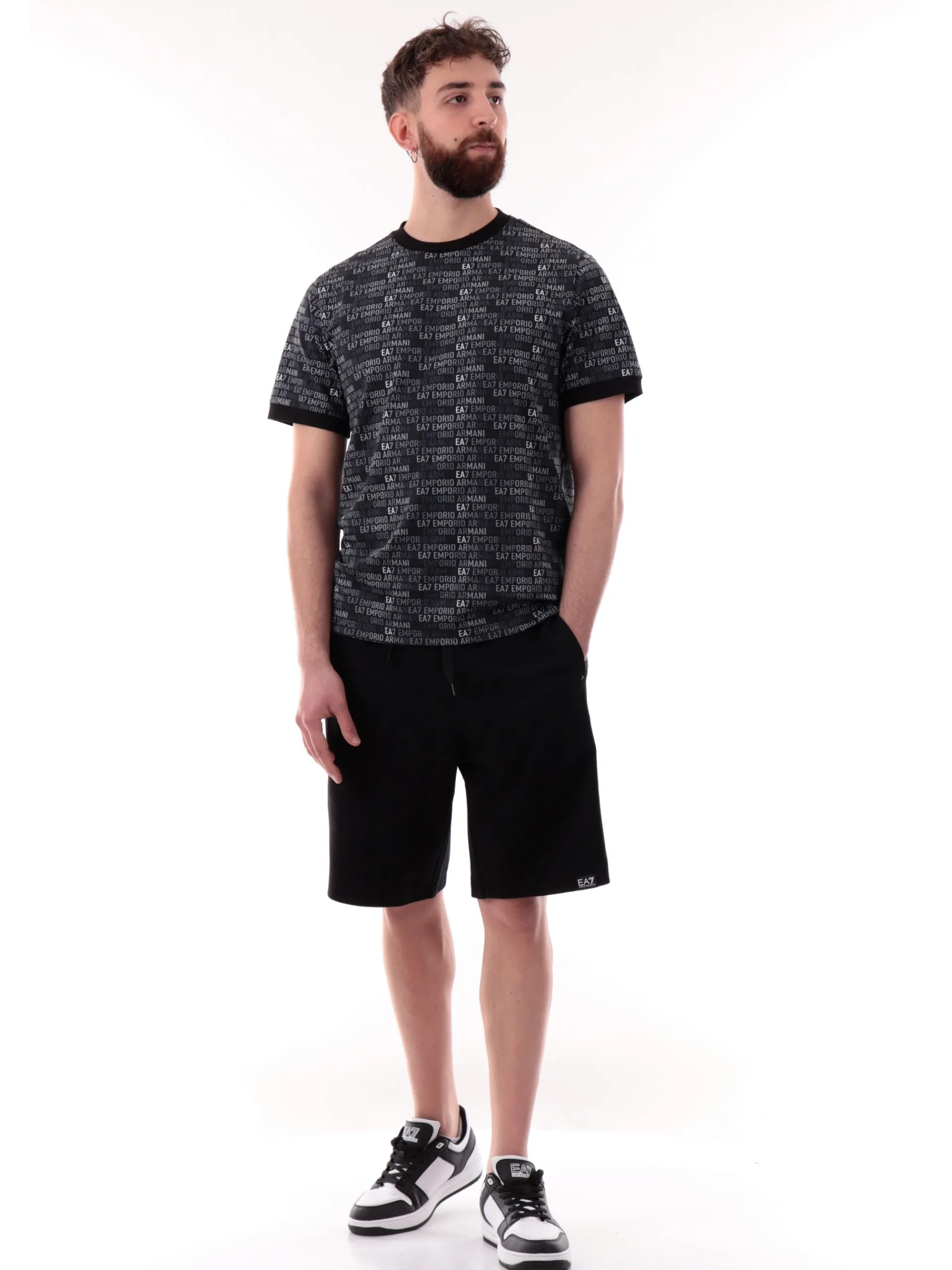 EMPORIO ARMANI 7 T-Shirt*Maglia Emporio Armani EA7 nera da uomo logo all over 7M000208AF12874