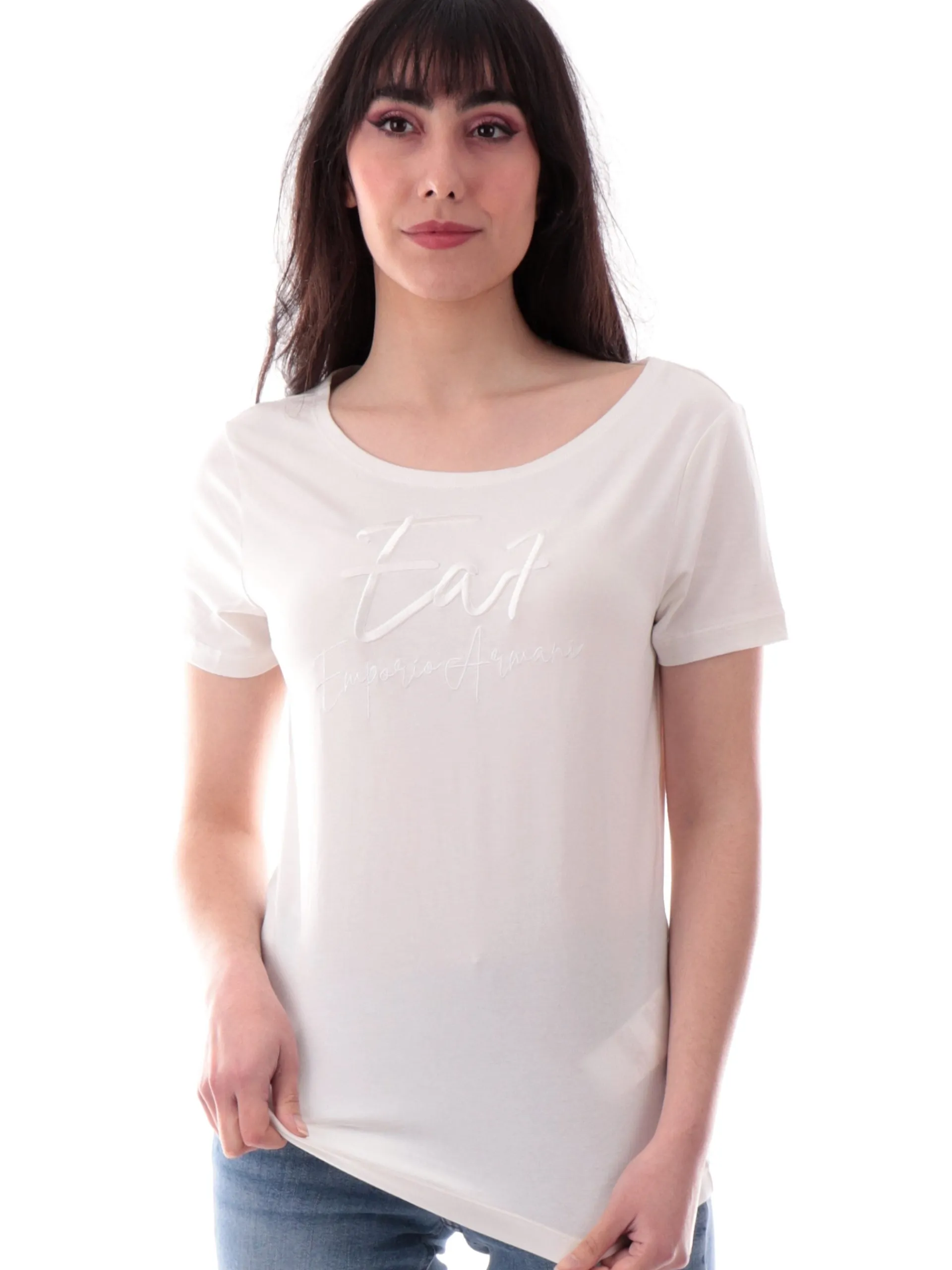 EMPORIO ARMANI 7 T-Shirt*Maglia Emporio Armani EA7 bianca girocollo da donna logo Armani ricamato 7W000184AF10373 U0005