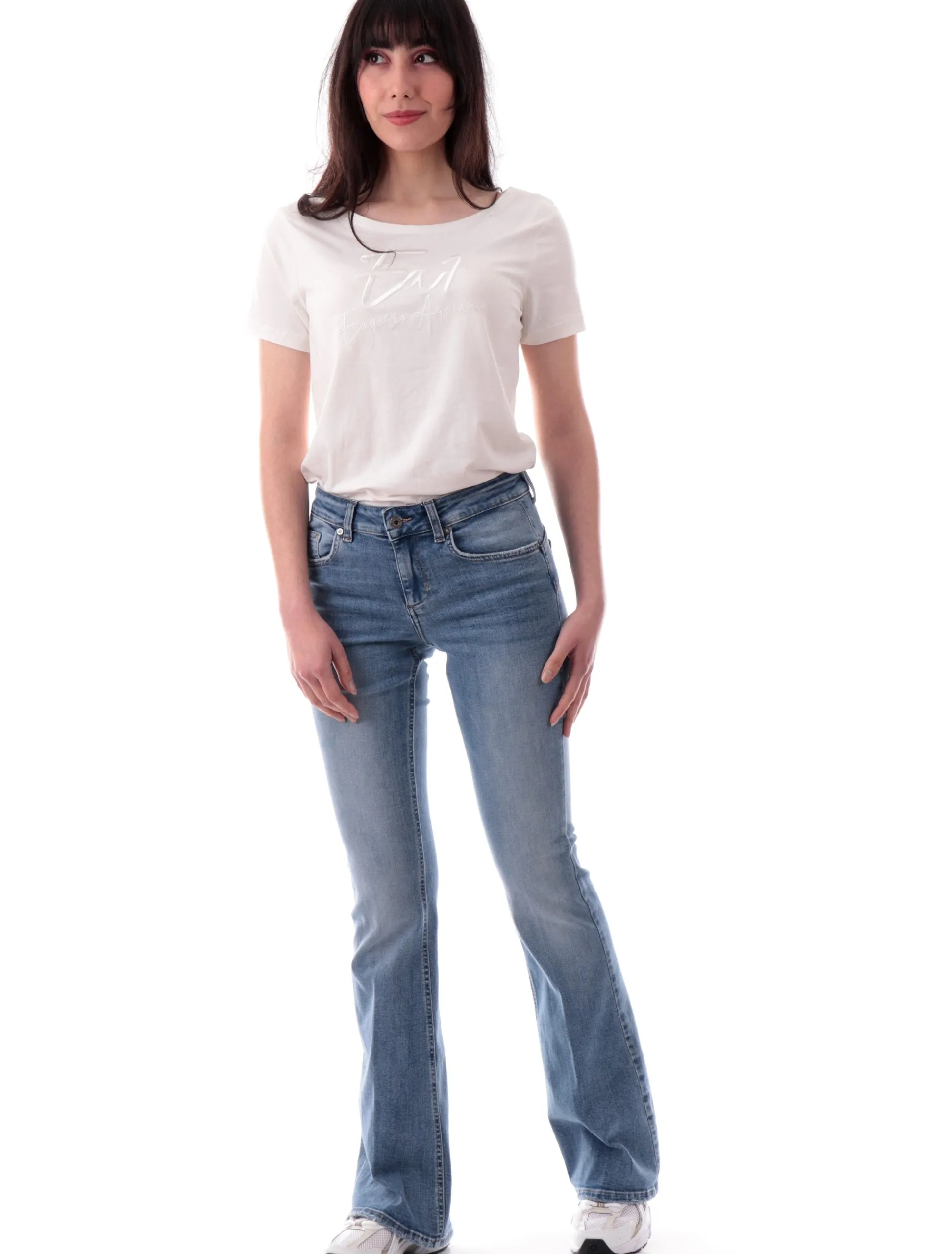 EMPORIO ARMANI 7 T-Shirt*Maglia Emporio Armani EA7 bianca girocollo da donna logo Armani ricamato 7W000184AF10373 U0005