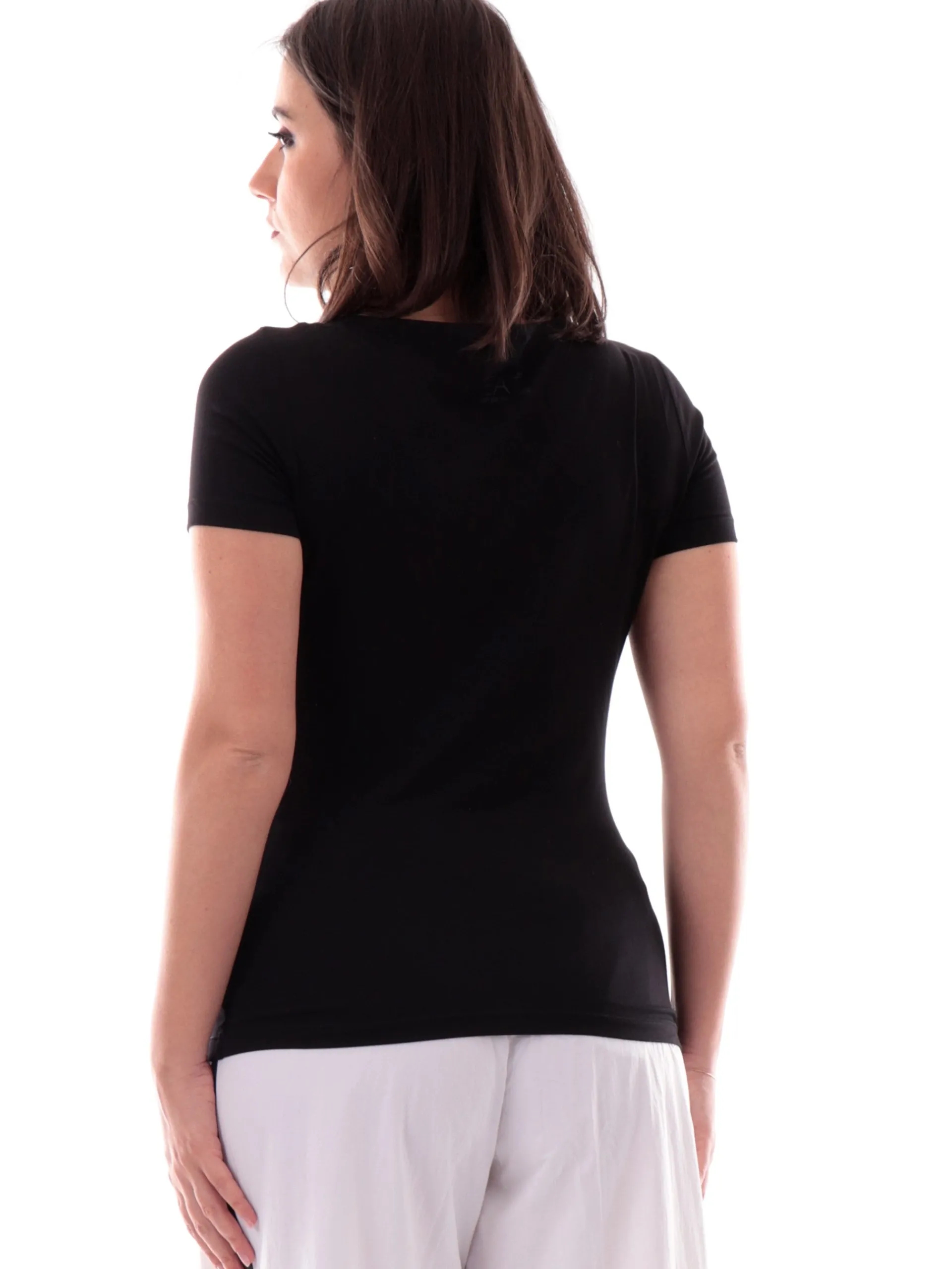 EMPORIO ARMANI 7 T-Shirt*Maglia Emporio Armani EA7 nera girocollo da donna logo Armani ricamato 7W000184AF10373 UC001