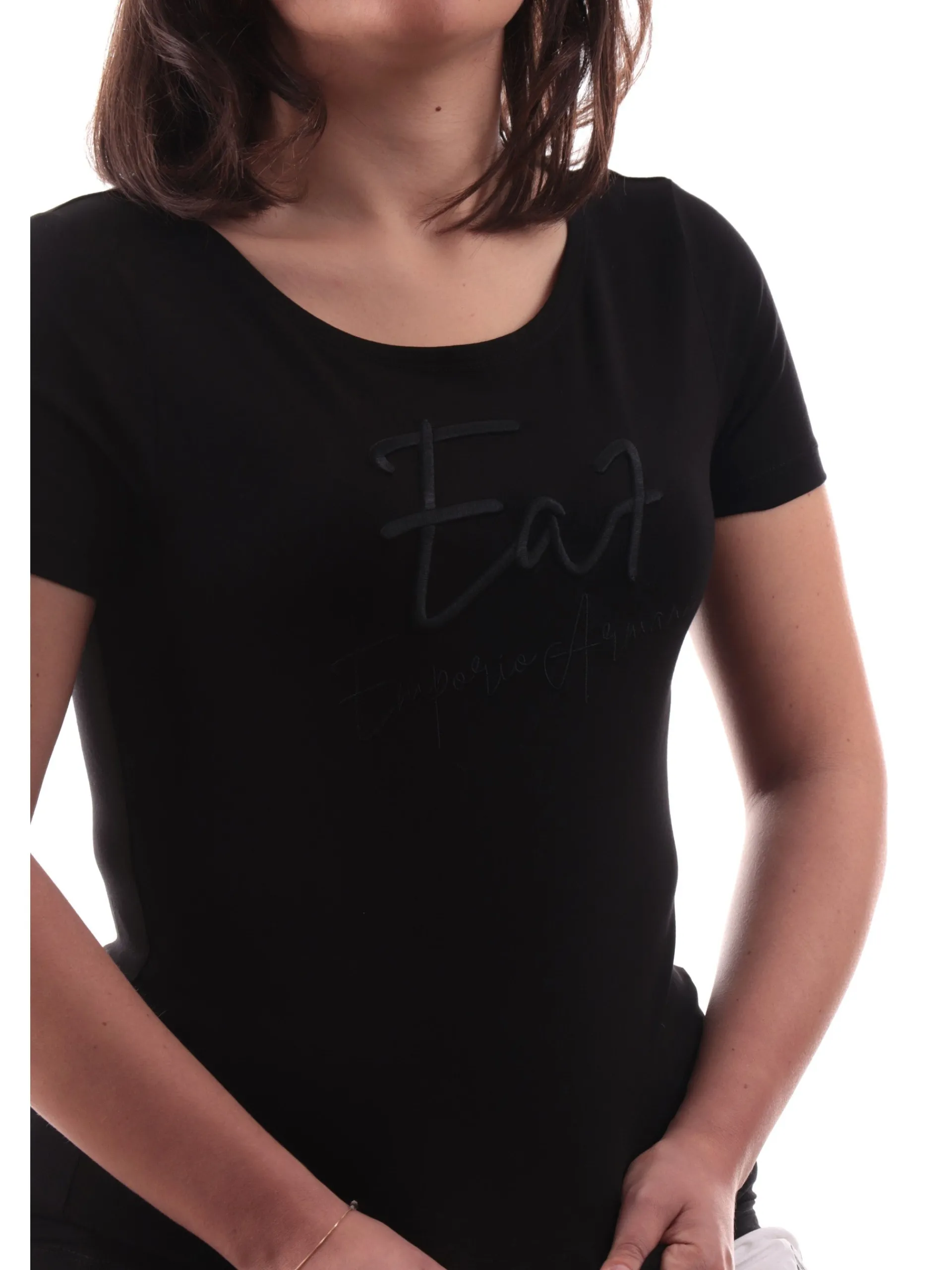 EMPORIO ARMANI 7 T-Shirt*Maglia Emporio Armani EA7 nera girocollo da donna logo Armani ricamato 7W000184AF10373 UC001
