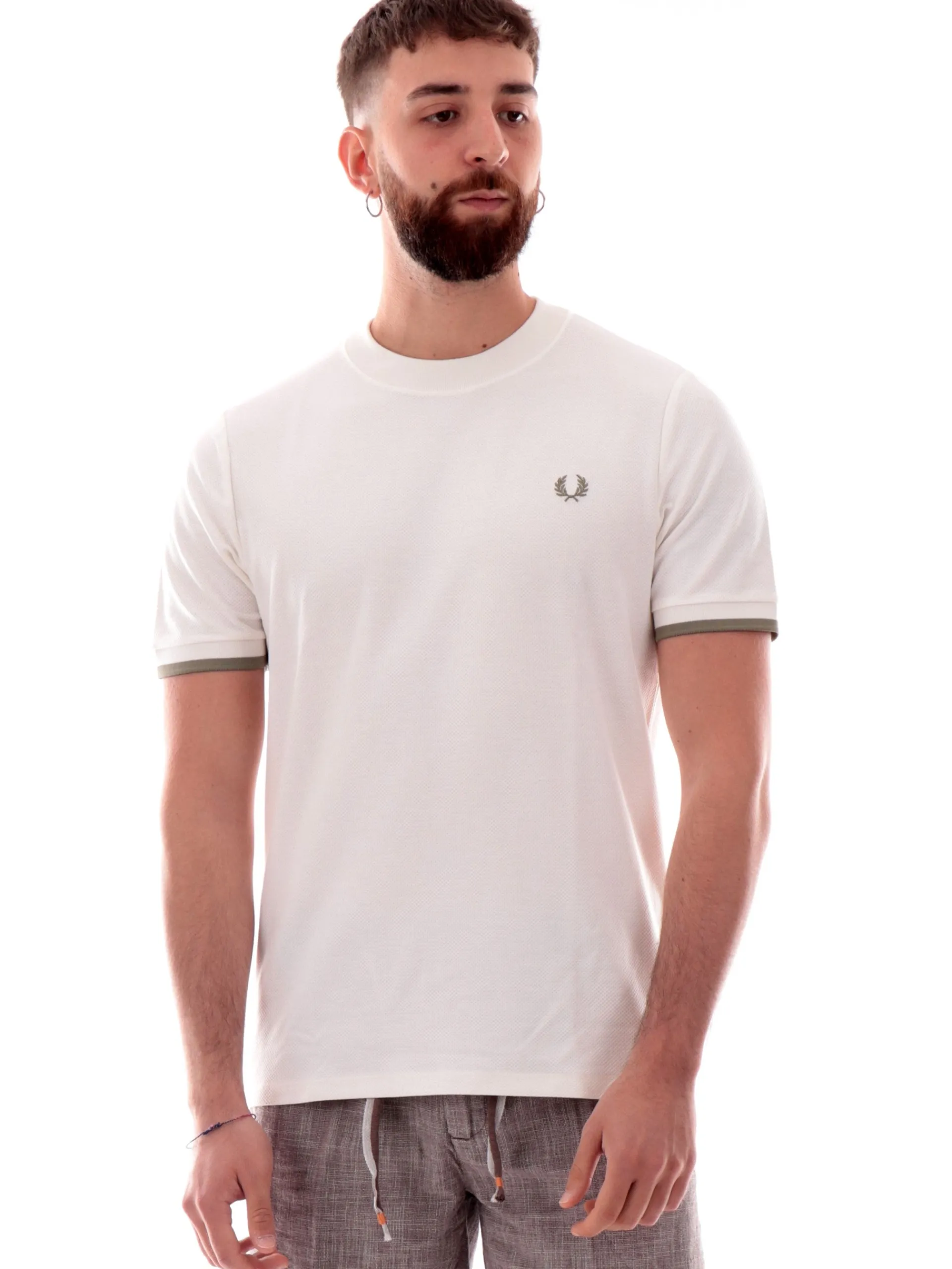 FRED PERRY T-Shirt*Maglia bianca nido d'ape da uomo cotone piquet M4654