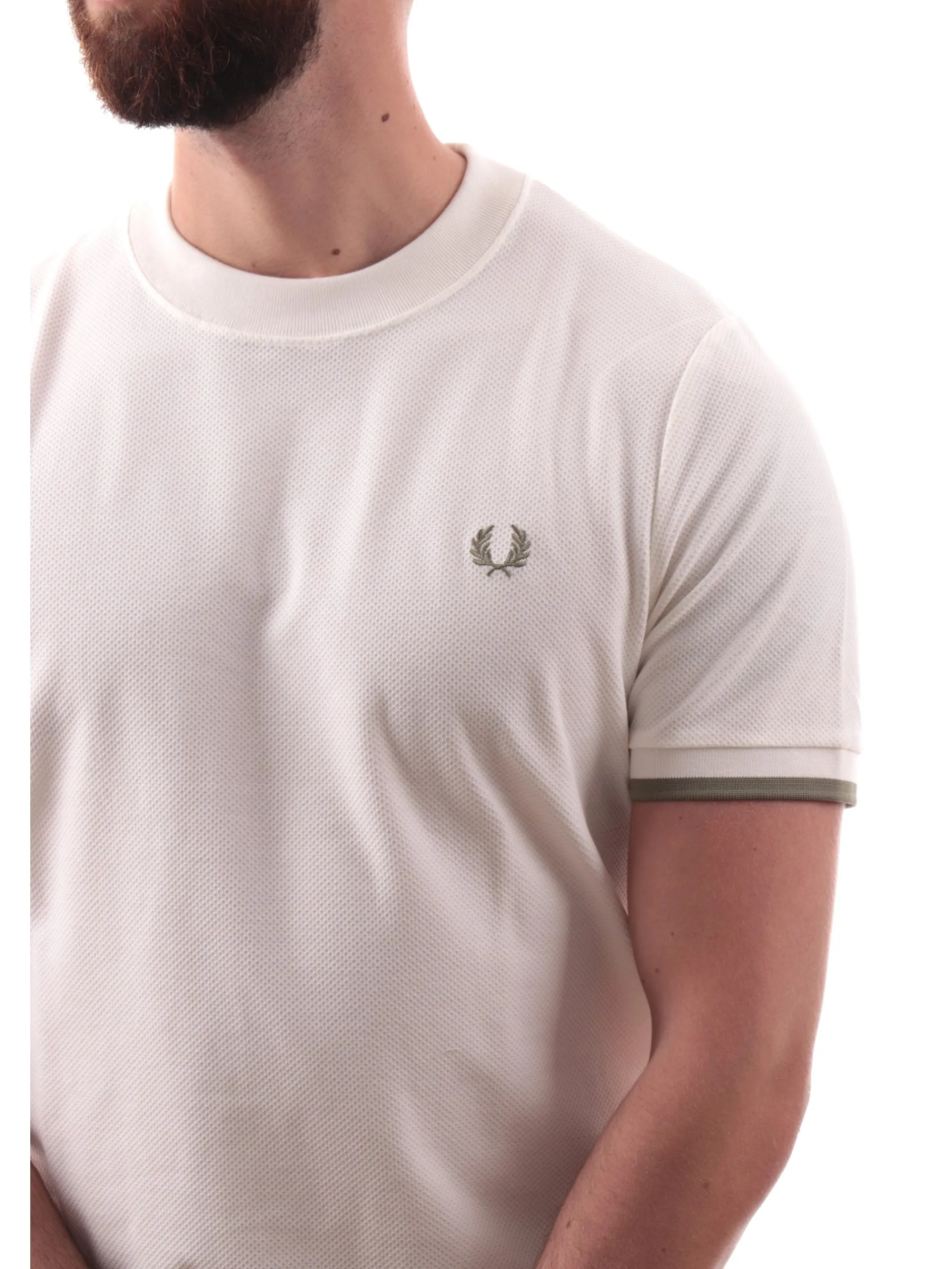 FRED PERRY T-Shirt*Maglia bianca nido d'ape da uomo cotone piquet M4654