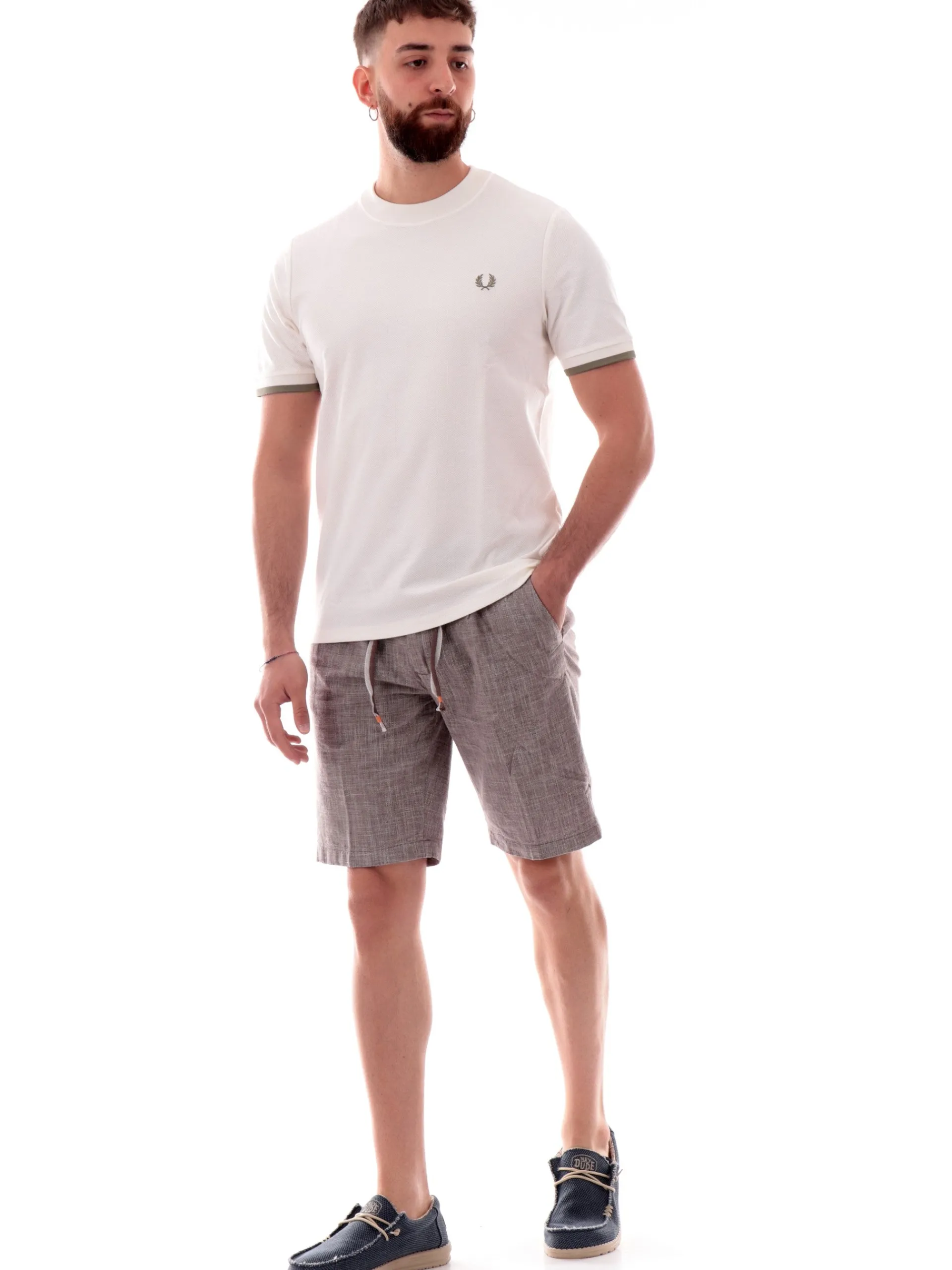 FRED PERRY T-Shirt*Maglia bianca nido d'ape da uomo cotone piquet M4654