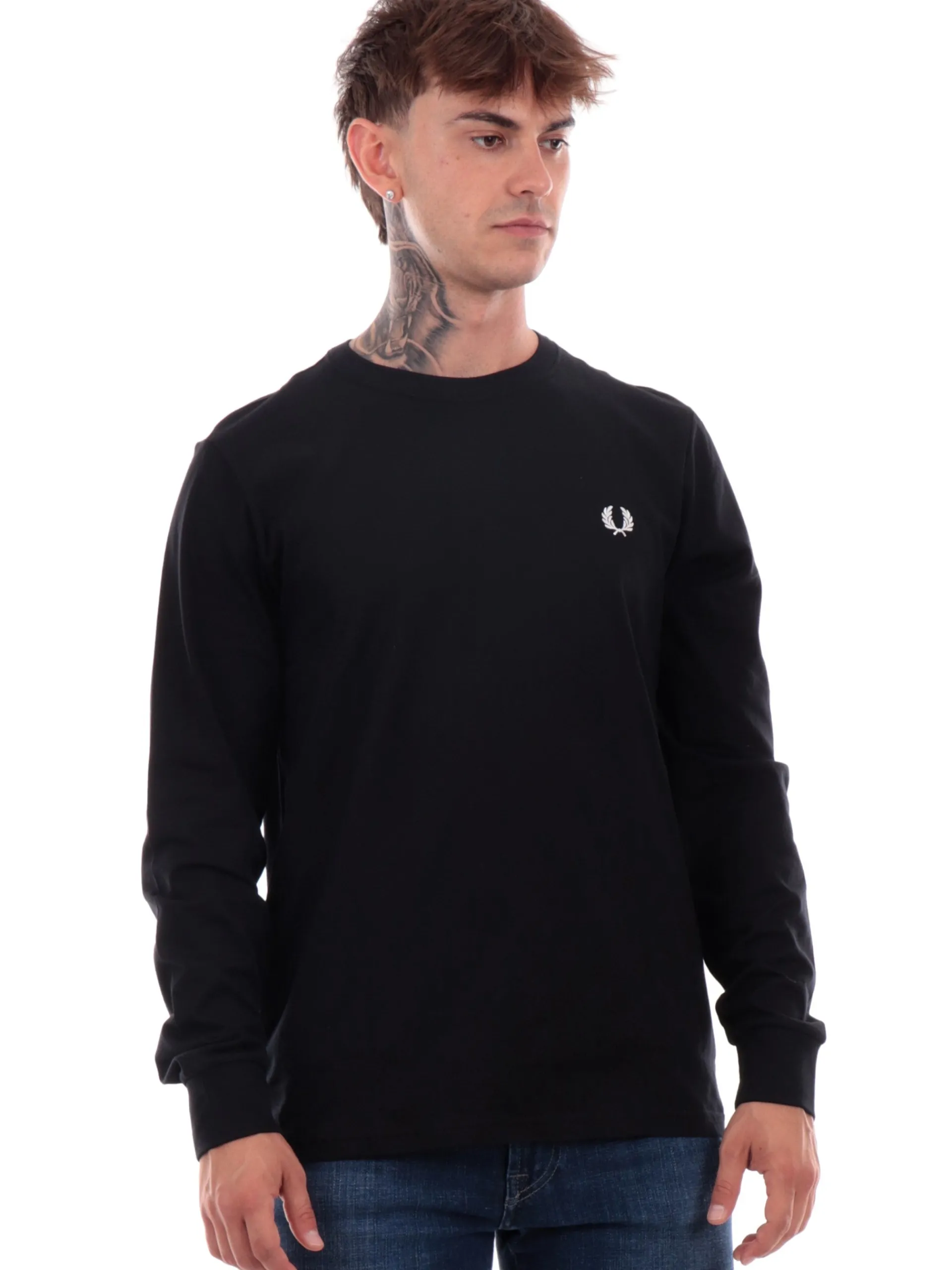 FRED PERRY T-Shirt*Maglia nera da uomo logo ricamato M8700