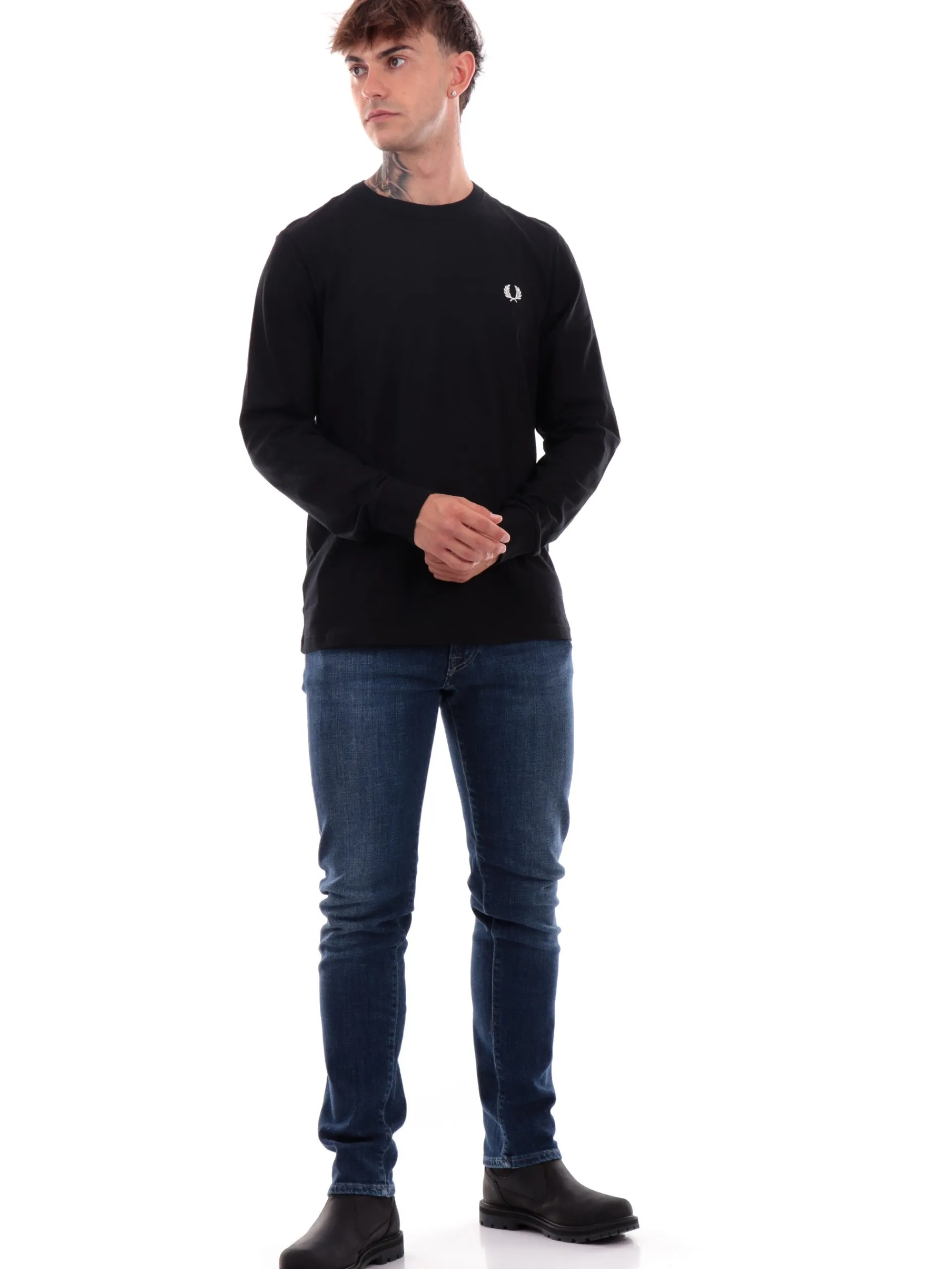 FRED PERRY T-Shirt*Maglia nera da uomo logo ricamato M8700