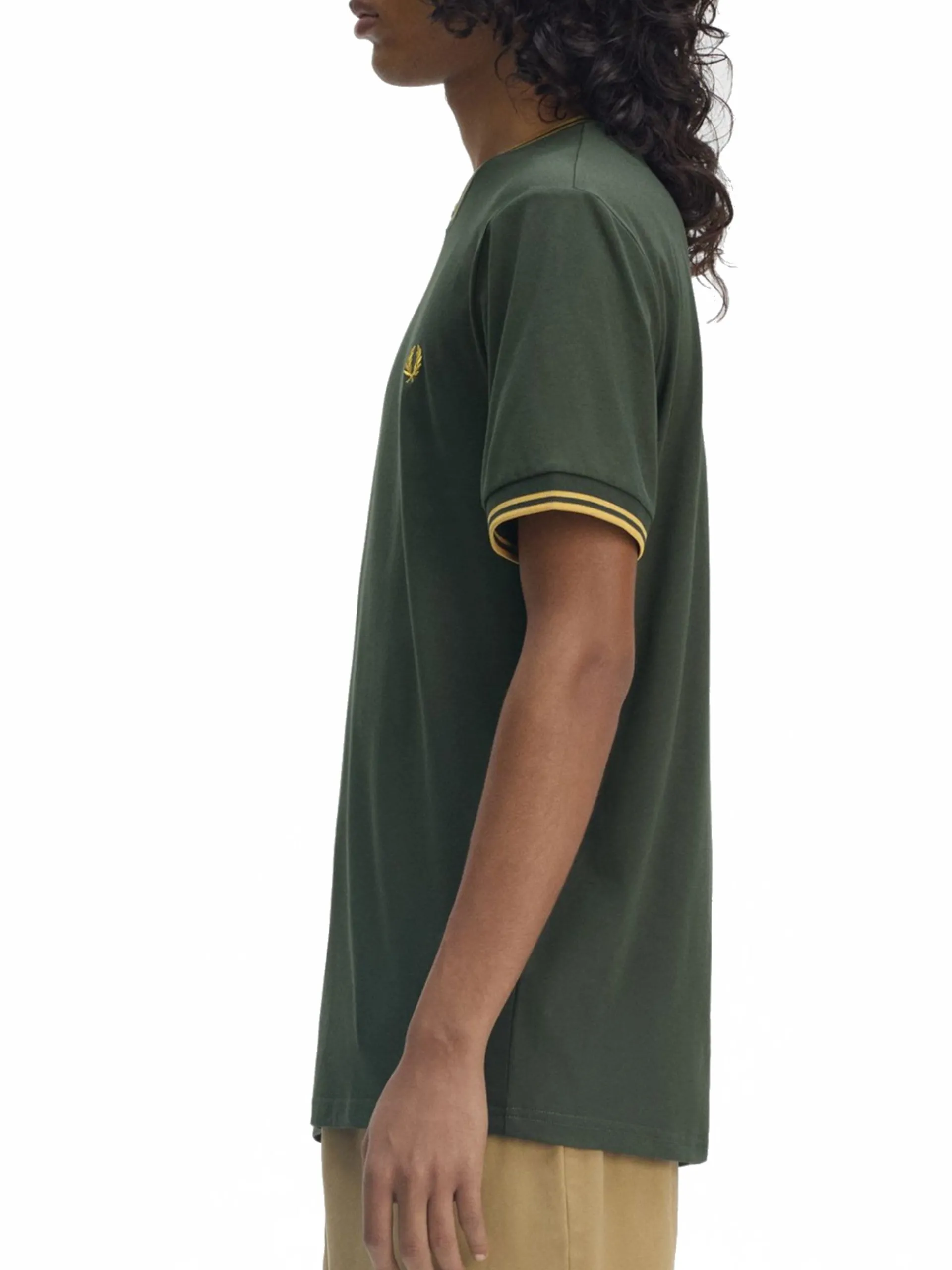 FRED PERRY T-Shirt*Maglia Twin Tipped verde da uomo bande oro M1588