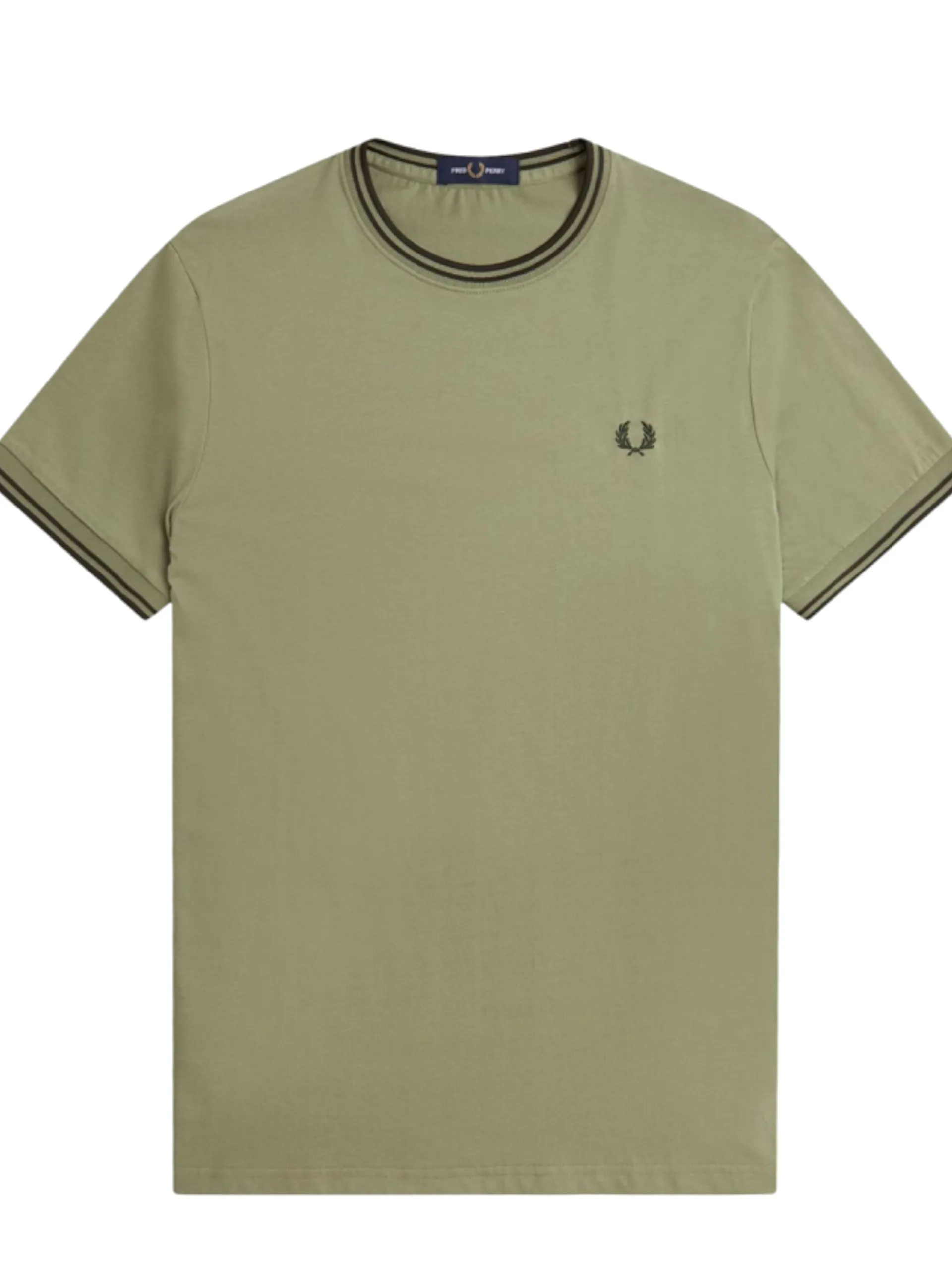 FRED PERRY T-Shirt*Maglia Twin Tipped verde da uomo bande nere M1588