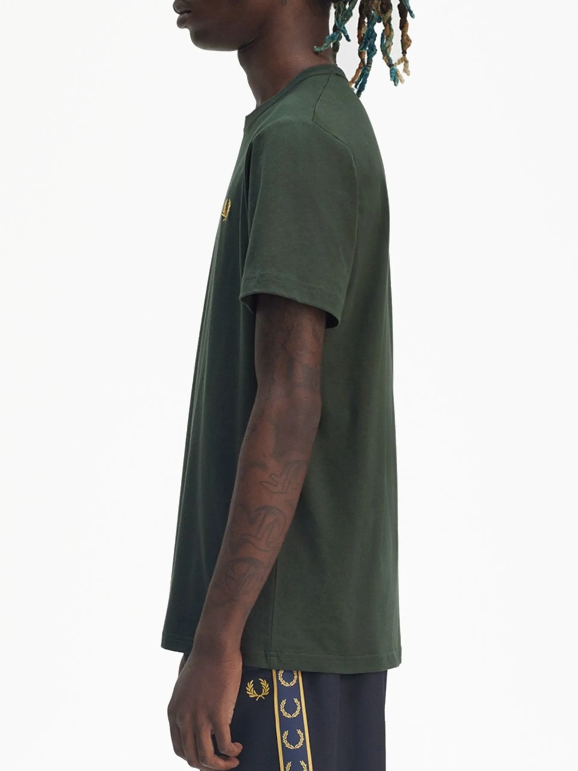 FRED PERRY T-Shirt*Maglia verde da uomo logo oro Crew Neck M1600