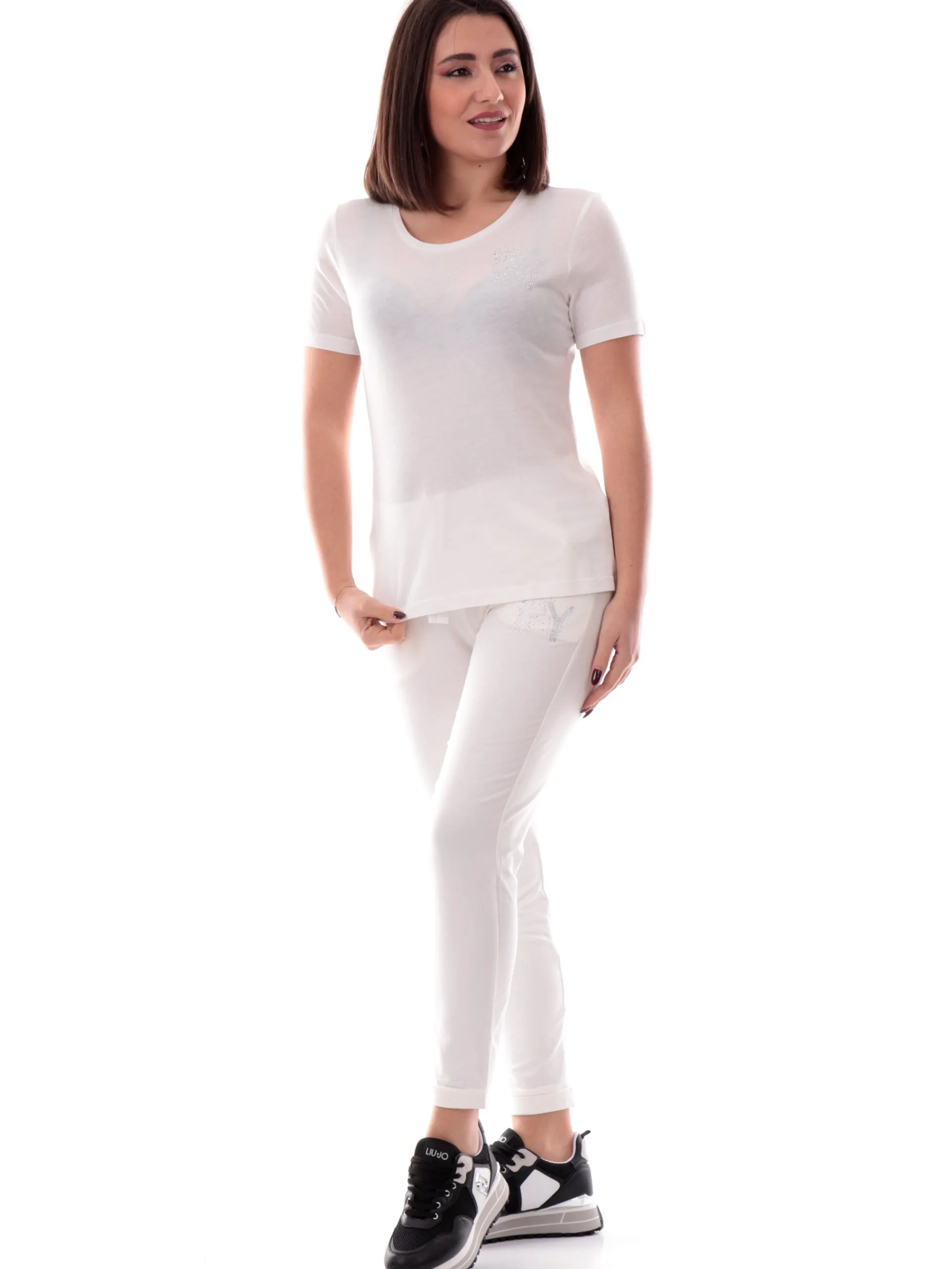 FREDDY T-Shirt*Maglia bianca da donna logo con strass lato cuore S25WCXT3