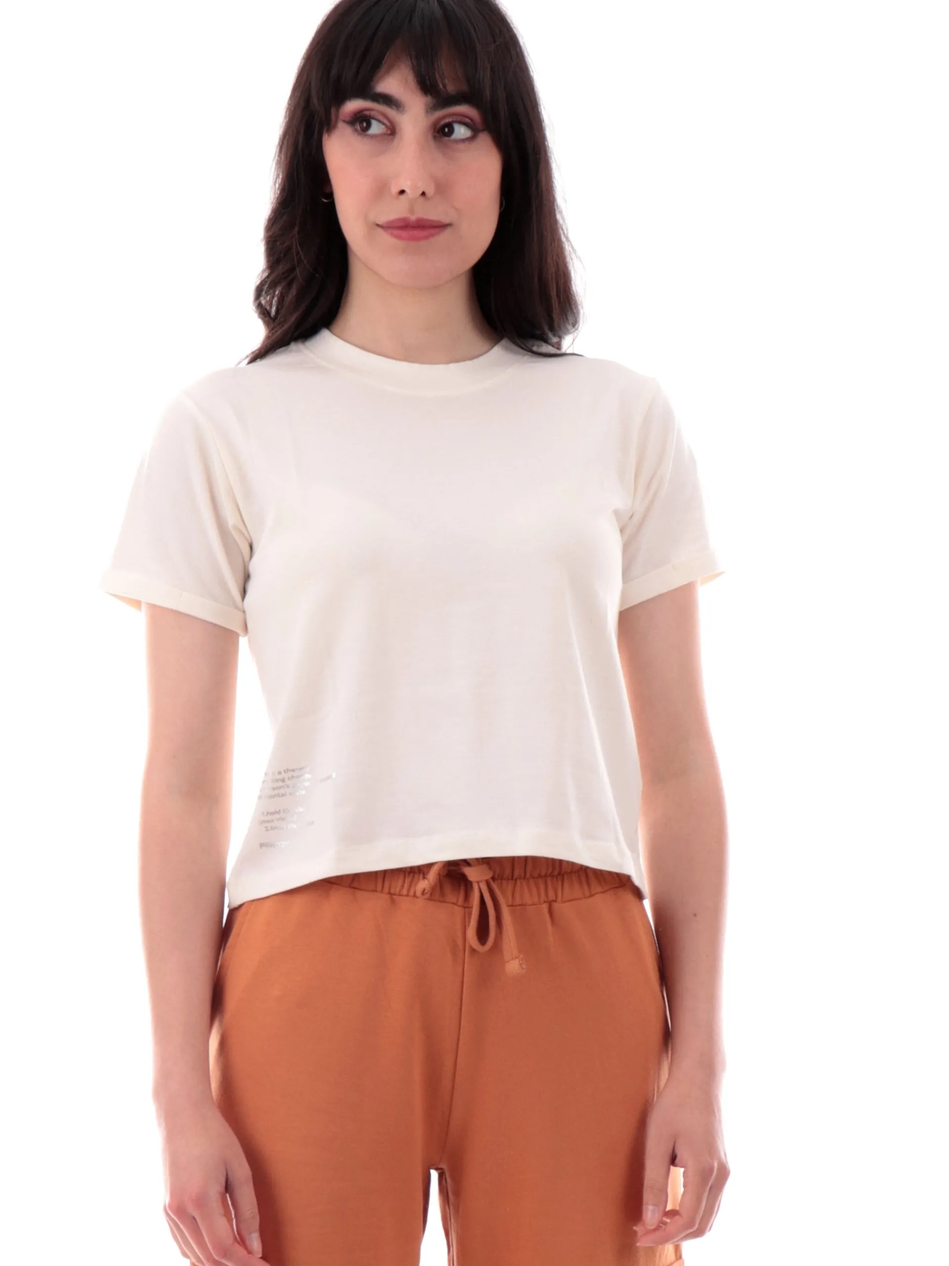 FREDDY T-Shirt*Maglia bianca girocollo da donna maniche con risvolto S25WMCT6