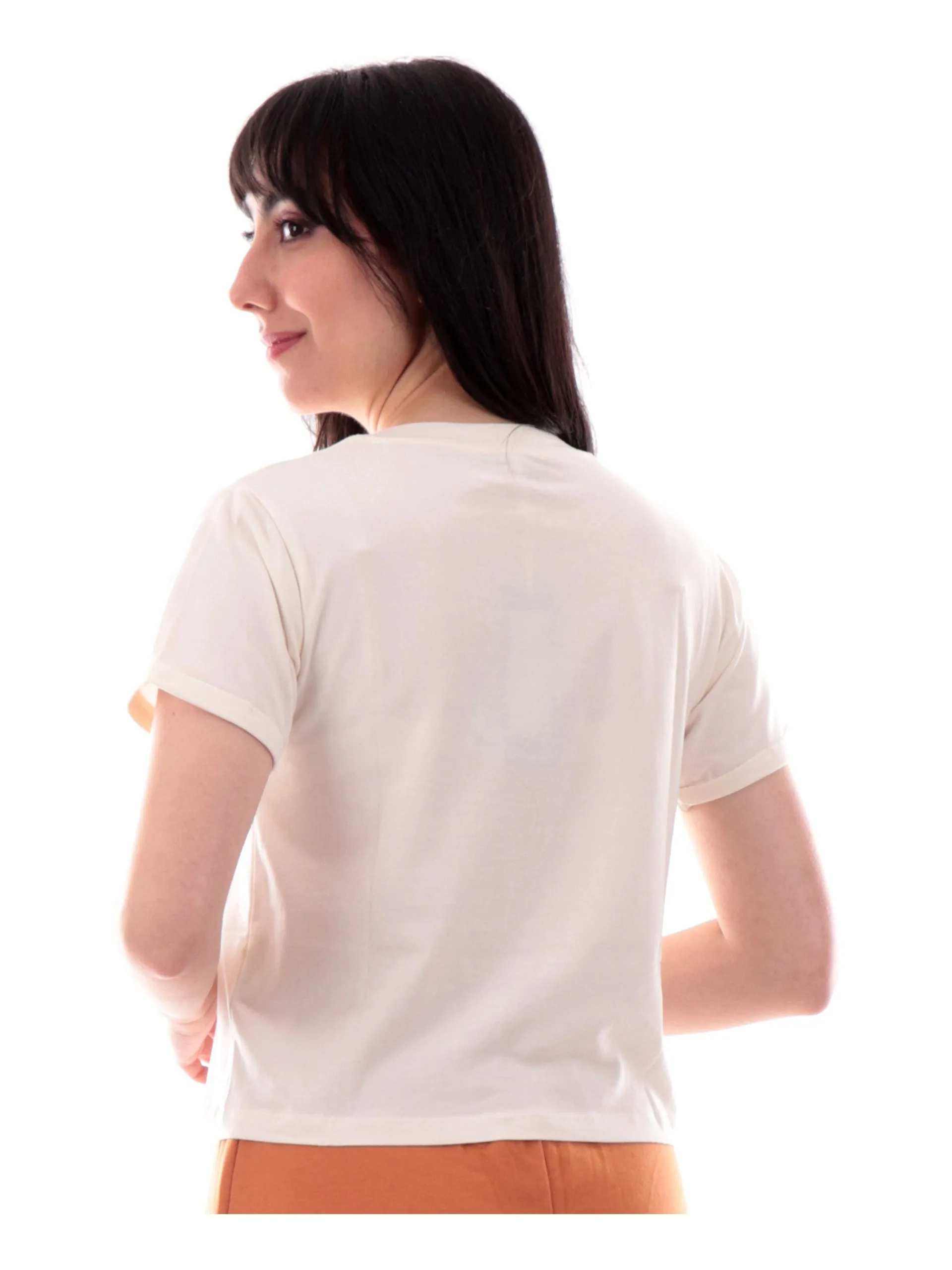 FREDDY T-Shirt*Maglia bianca girocollo da donna maniche con risvolto S25WMCT6