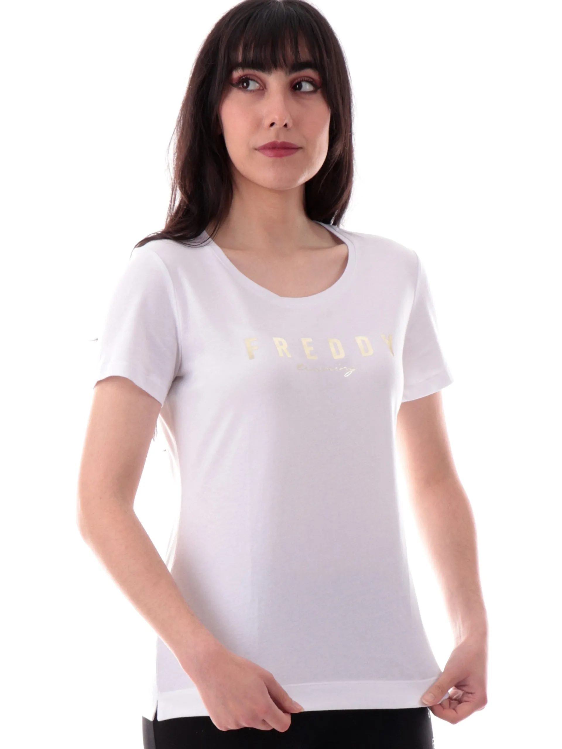 FREDDY T-Shirt*Maglia bianca girocollo da donna stampa oro S25WTRT2