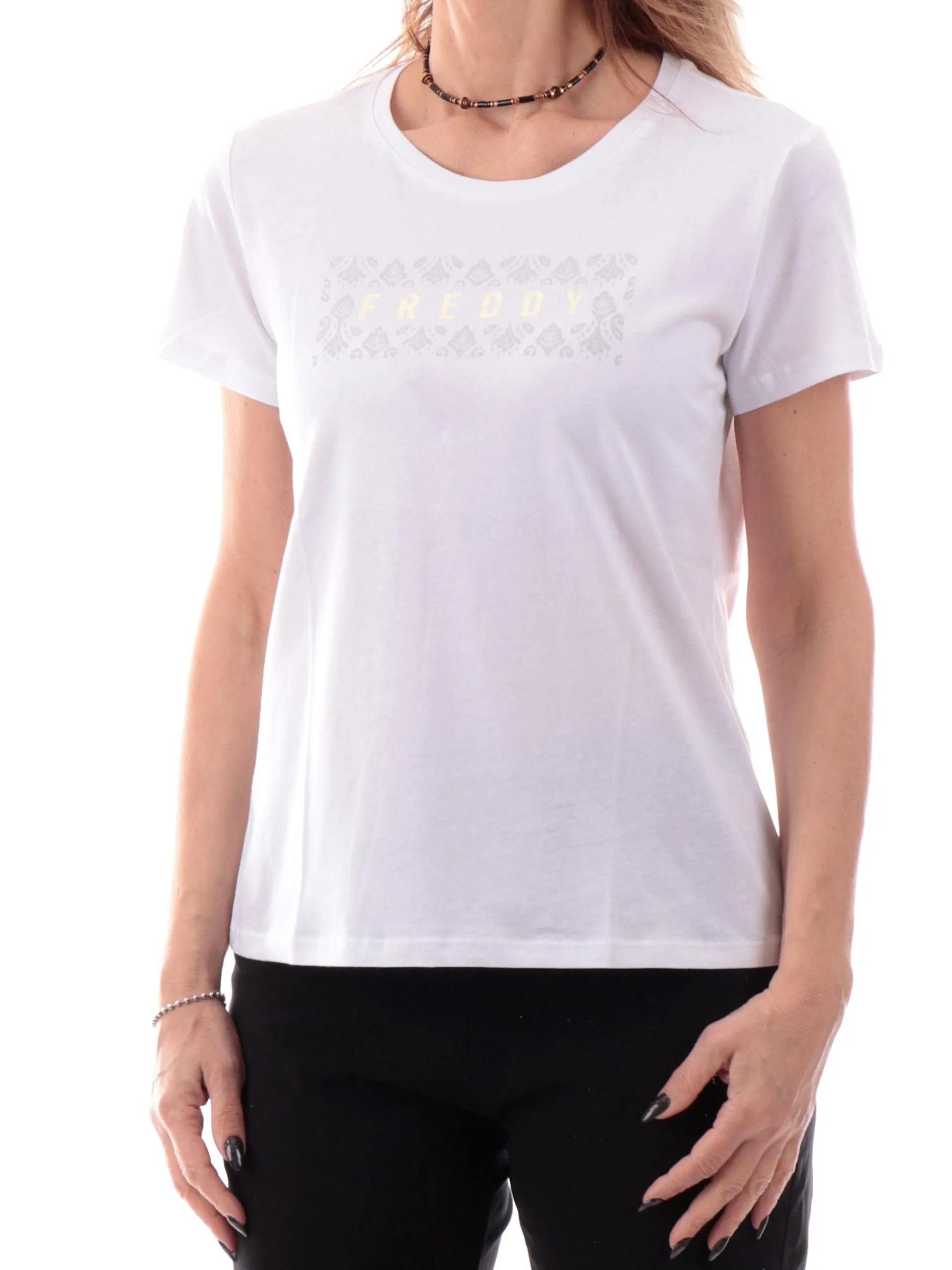 FREDDY T-Shirt*Maglia bianca girocollo da donna logo foulard S25WTRT3