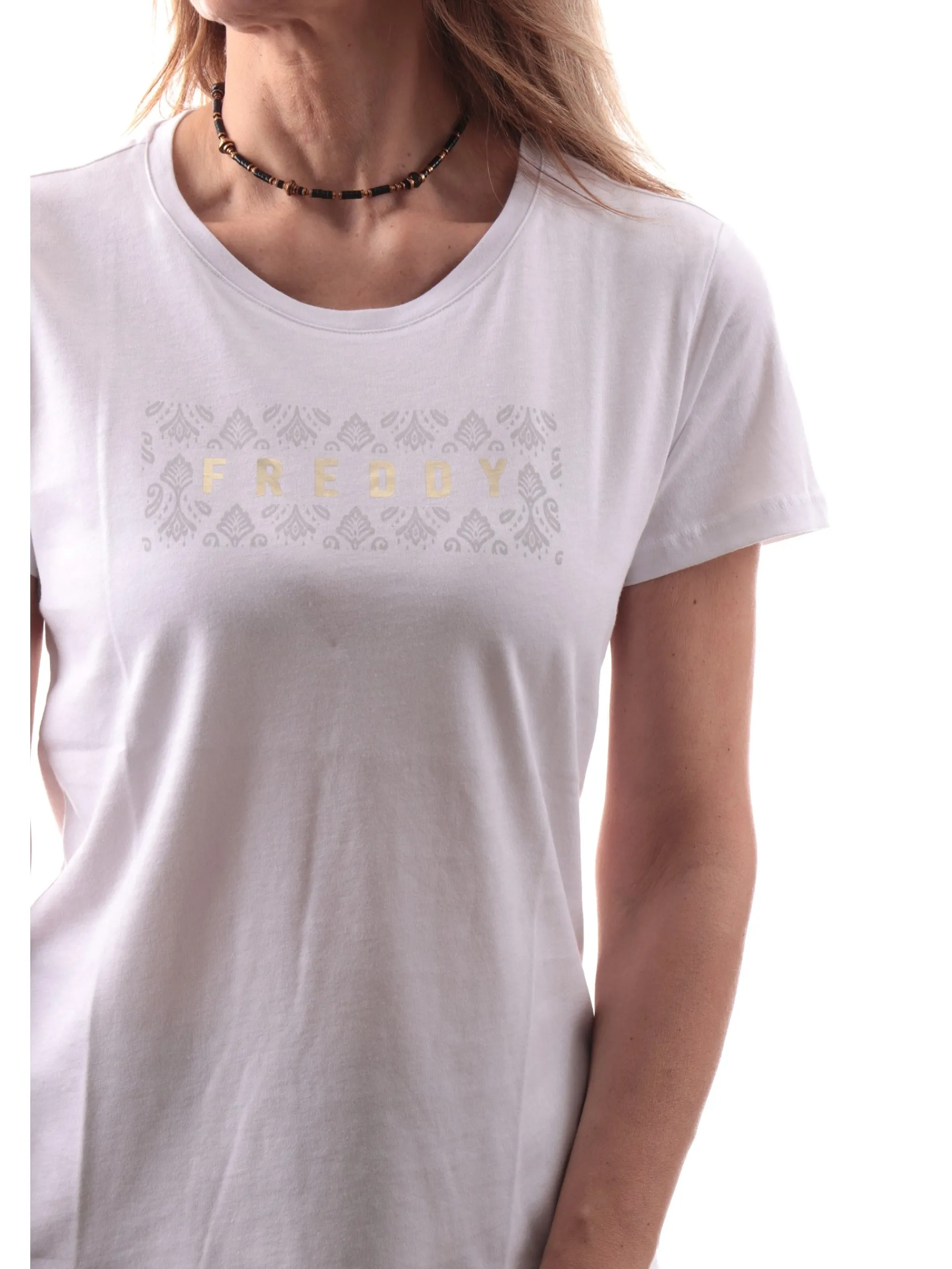 FREDDY T-Shirt*Maglia bianca girocollo da donna logo foulard S25WTRT3