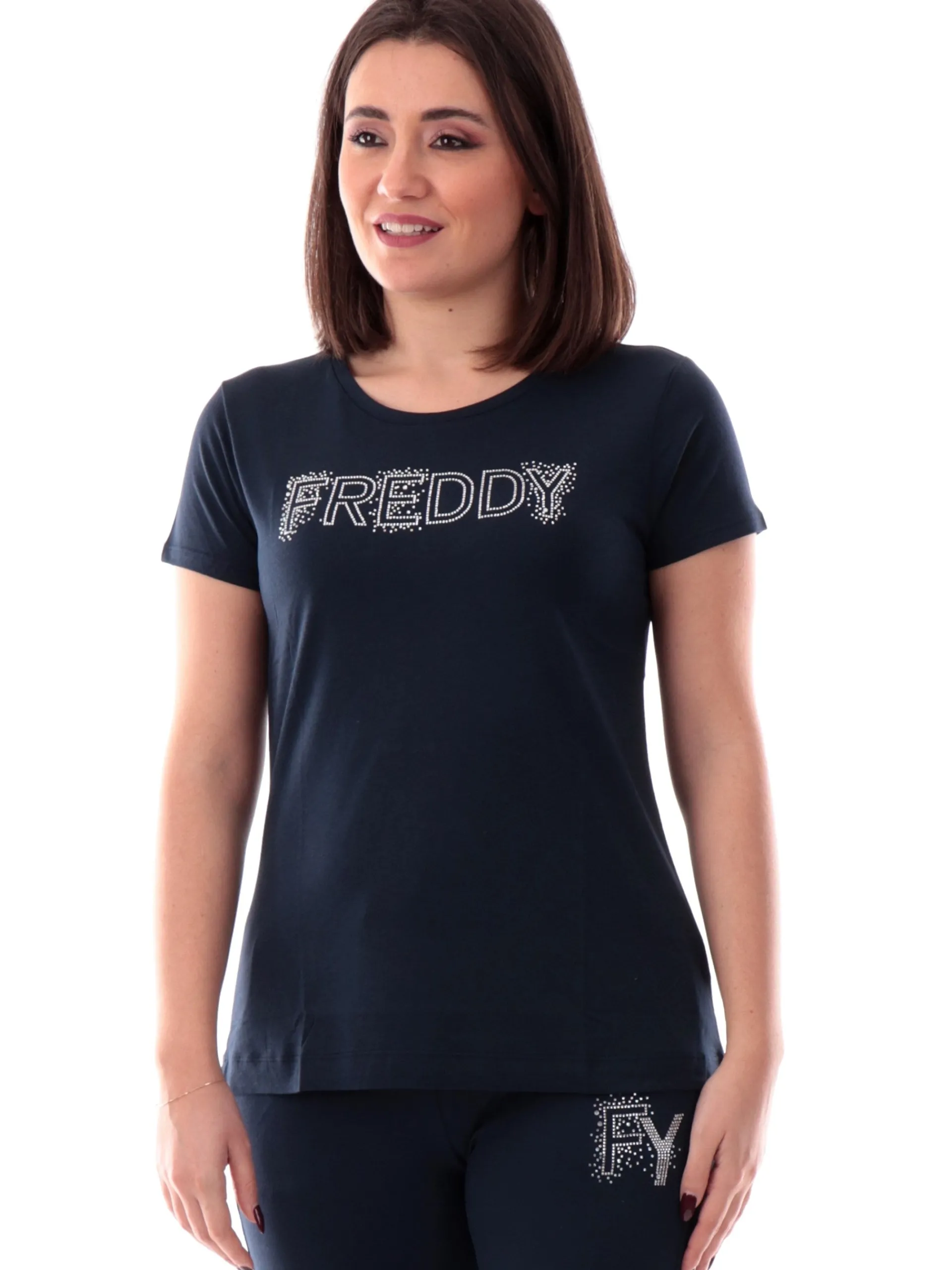 FREDDY T-Shirt*Maglia blu da donna maxi logo con strass S25WCXT1