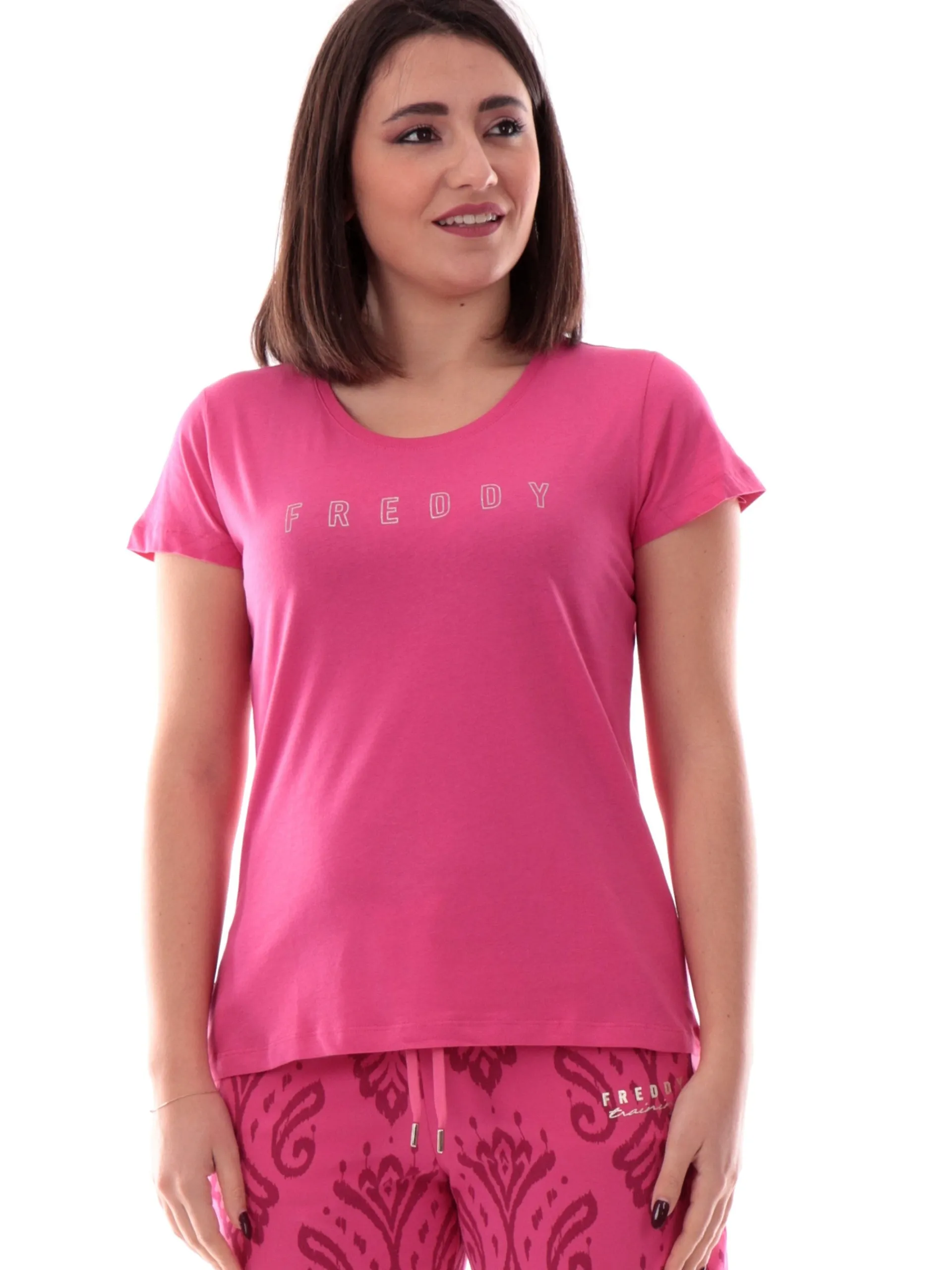 FREDDY T-Shirt*Maglia fucsia da donna logo con glitter S25WCYLT1