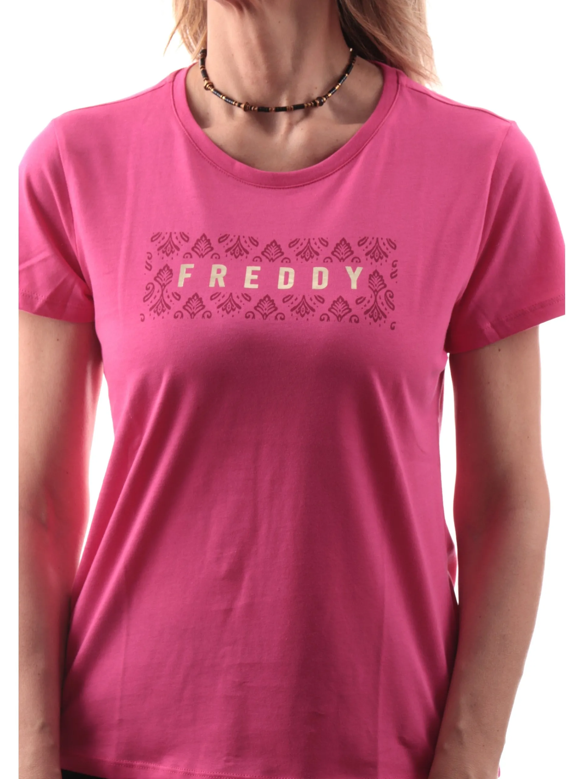 FREDDY T-Shirt*Maglia fucsia girocollo da donna logo foulard S25WTRT3 F100