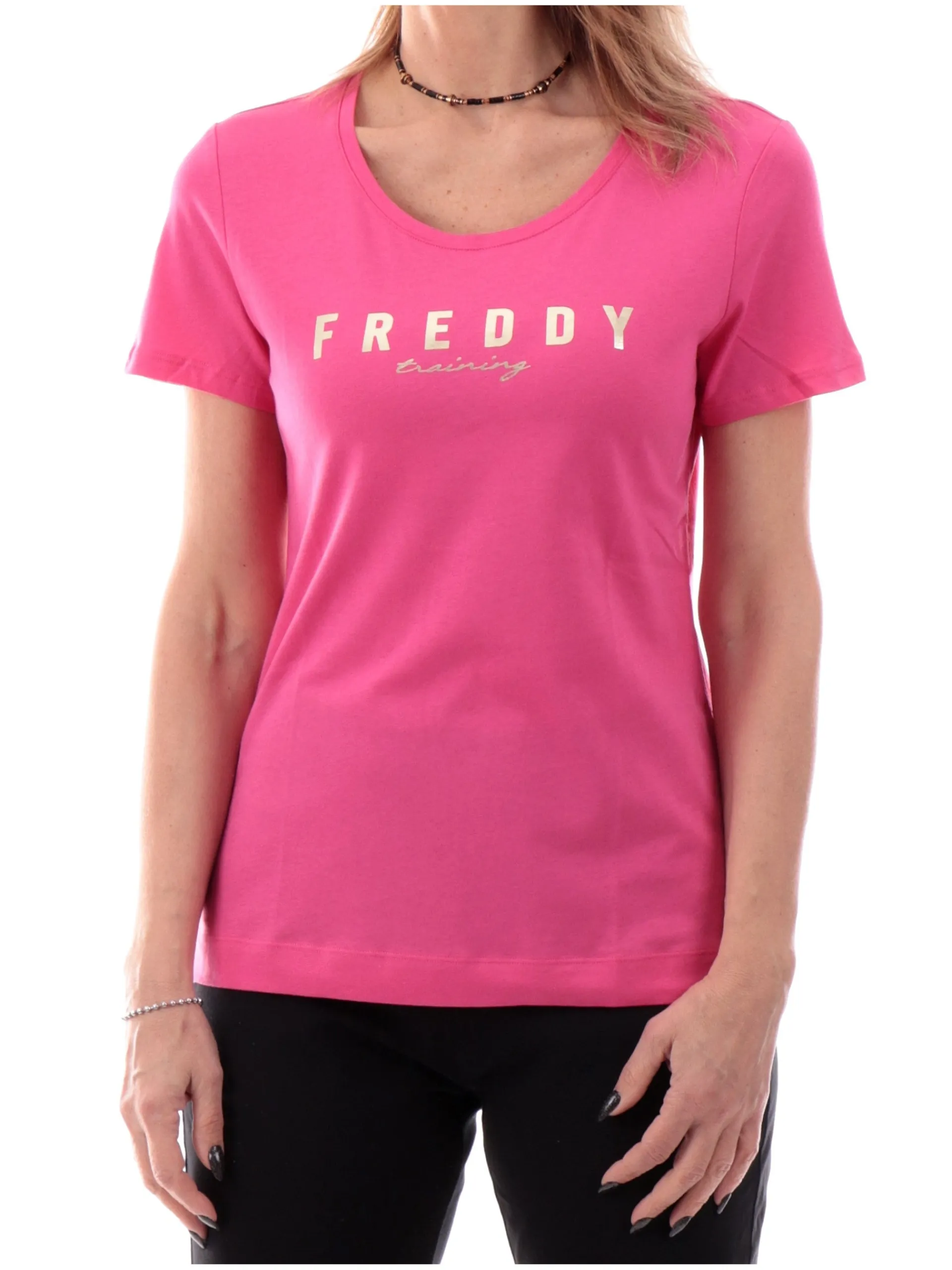 FREDDY T-Shirt*Maglia fucsia girocollo da donna stampa oro S25WTRT2
