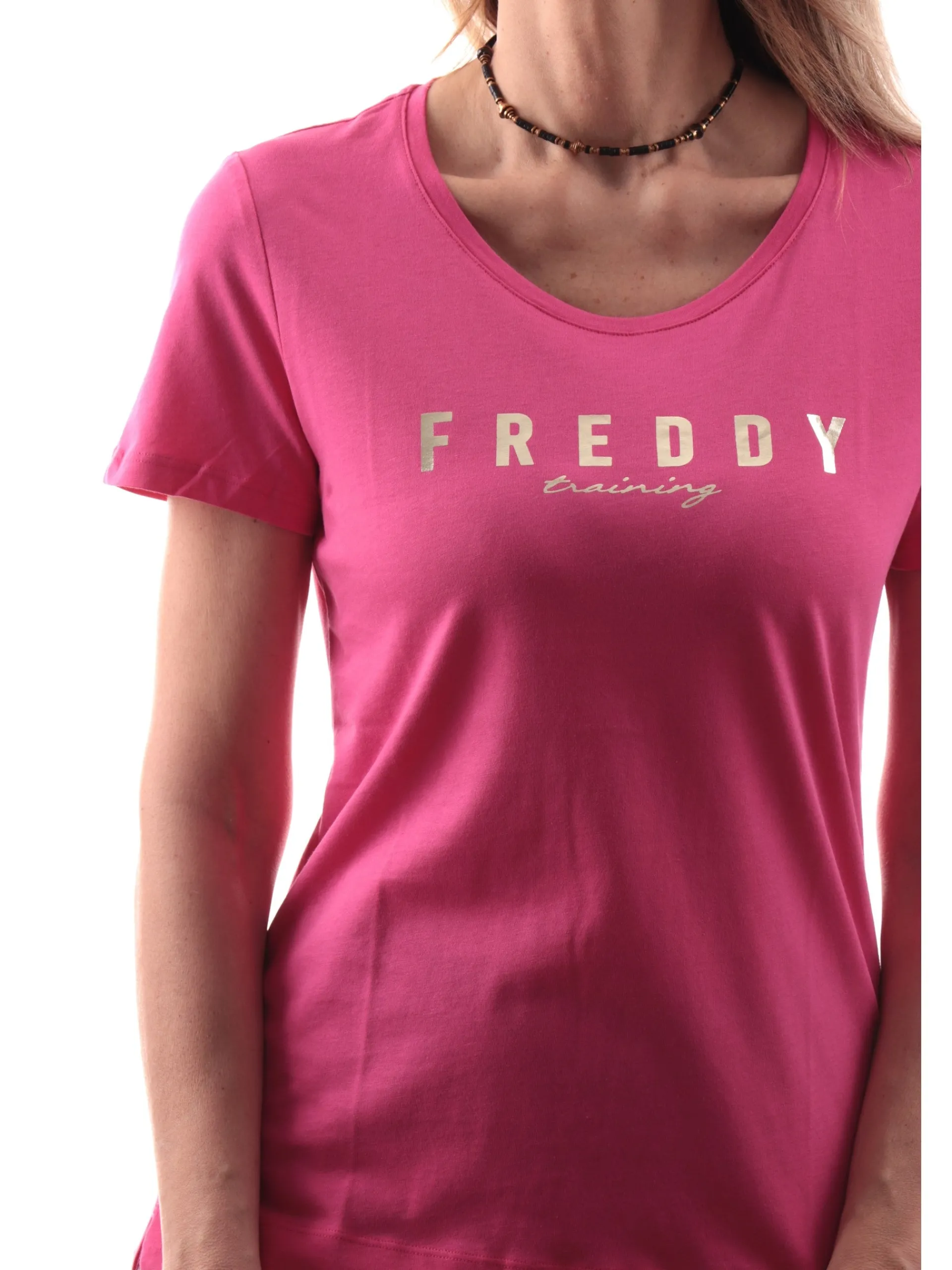FREDDY T-Shirt*Maglia fucsia girocollo da donna stampa oro S25WTRT2