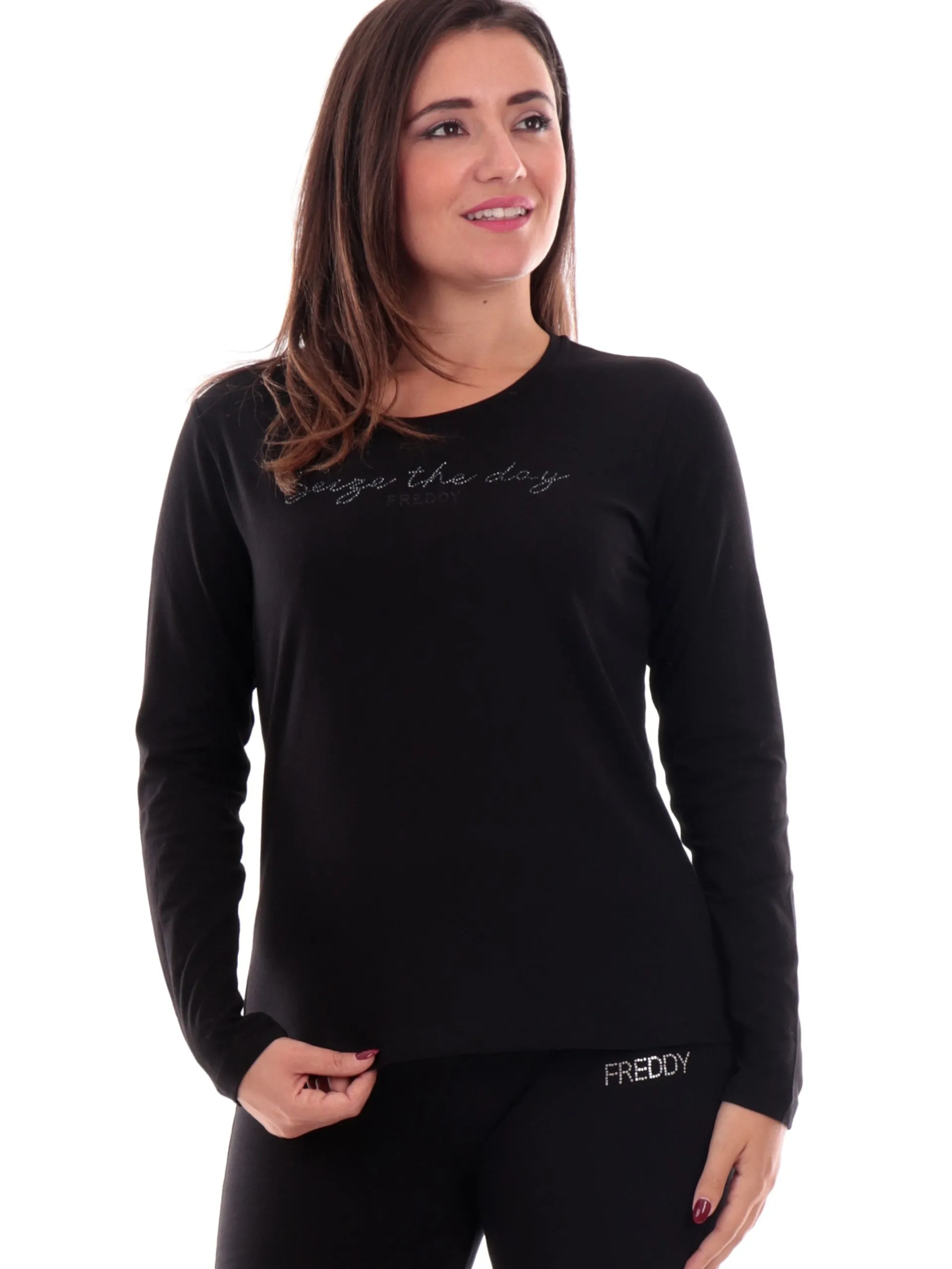 FREDDY T-Shirt*Maglia nera da donna con strass F4WCXT3