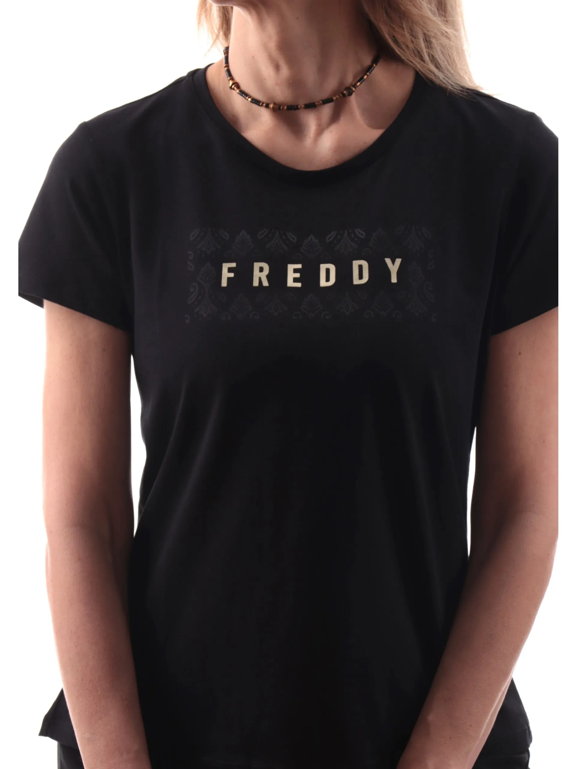 FREDDY T-Shirt*Maglia nera girocollo da donna logo foulard S25WTRT3