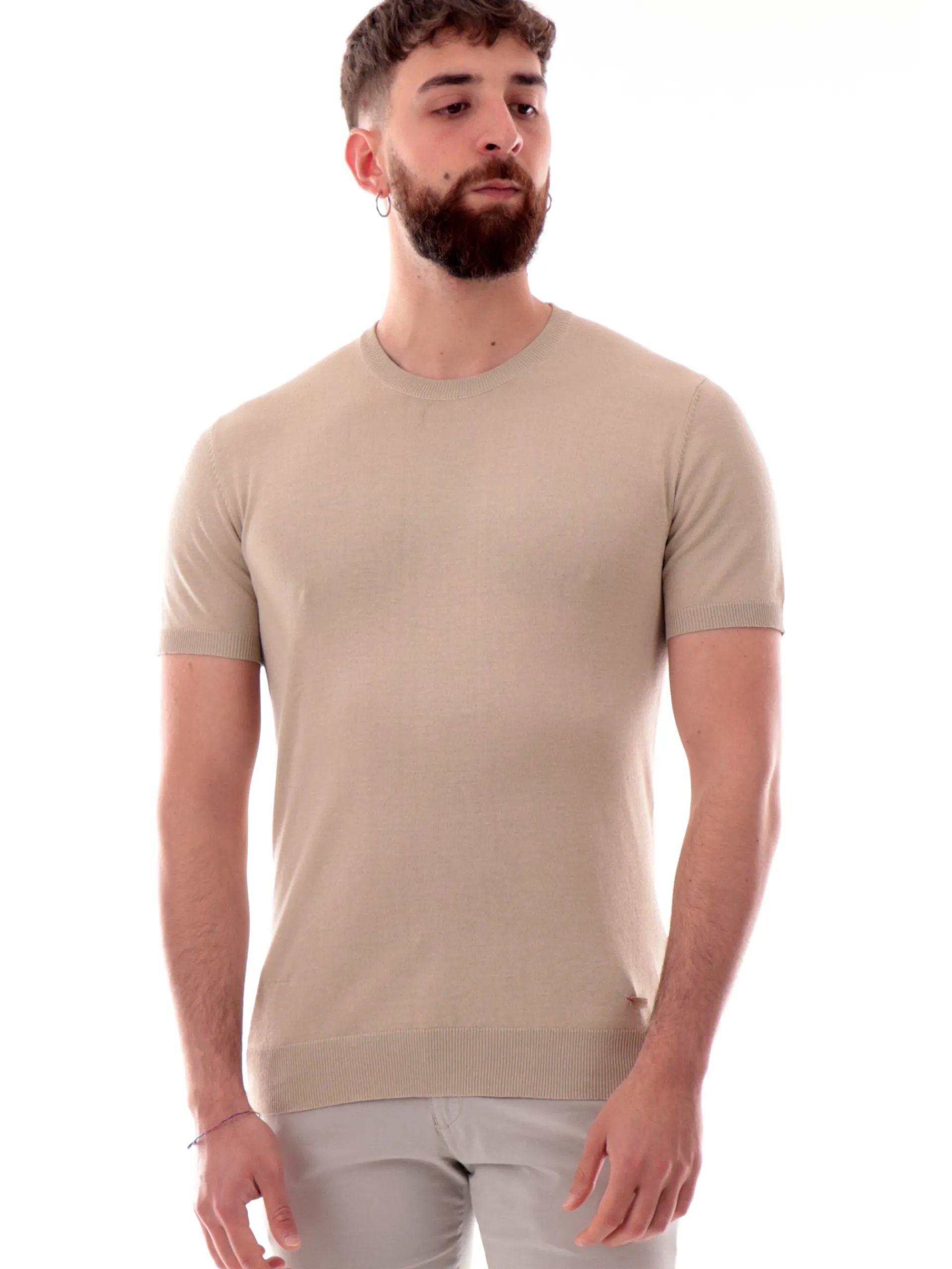 GIANNI LUPO Maglie*Maglia beige girocollo da uomo tessuto in maglia GL510SS25