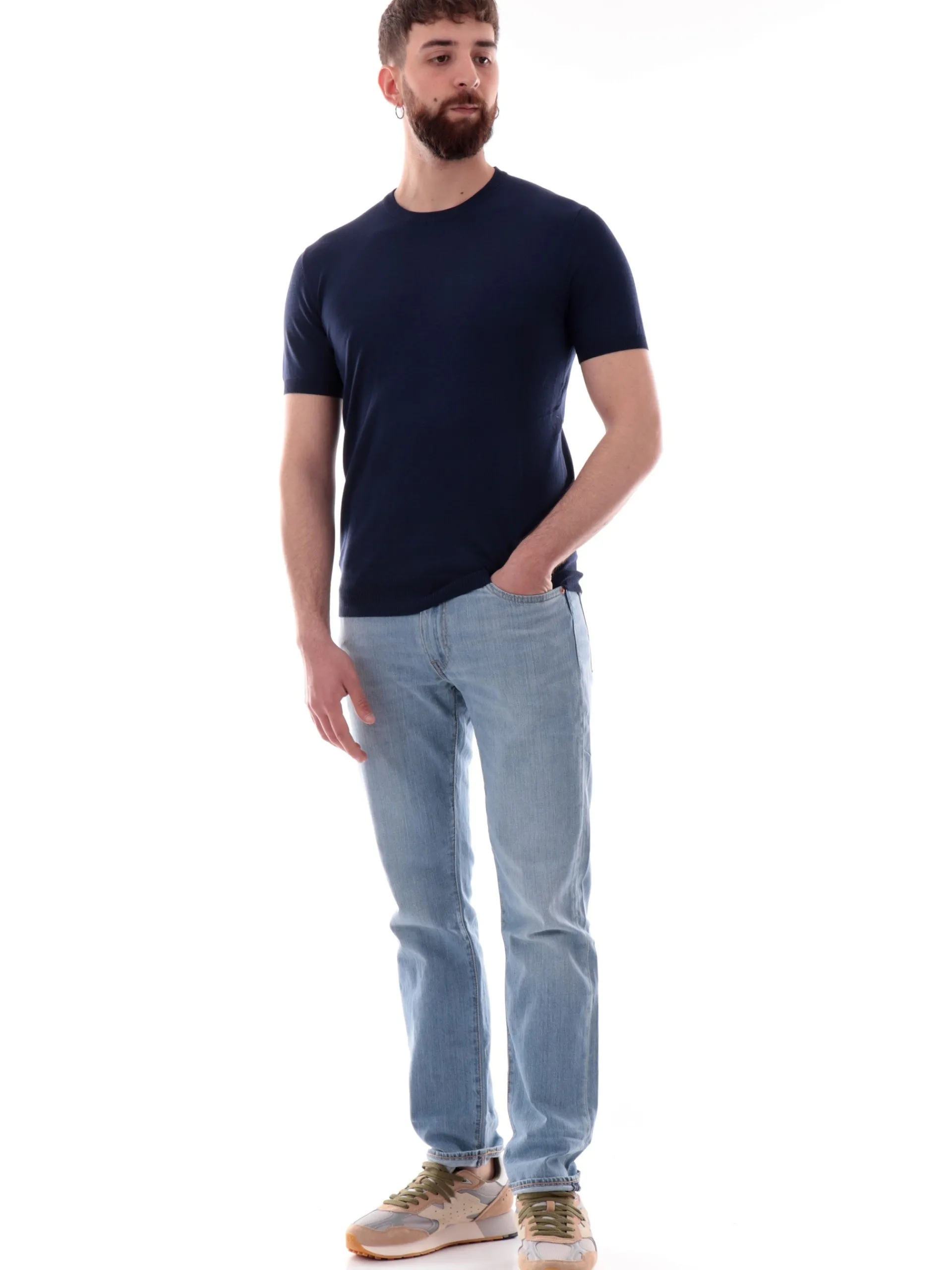 GIANNI LUPO Maglie*Maglia blu girocollo da uomo tessuto in maglia GL510SS25