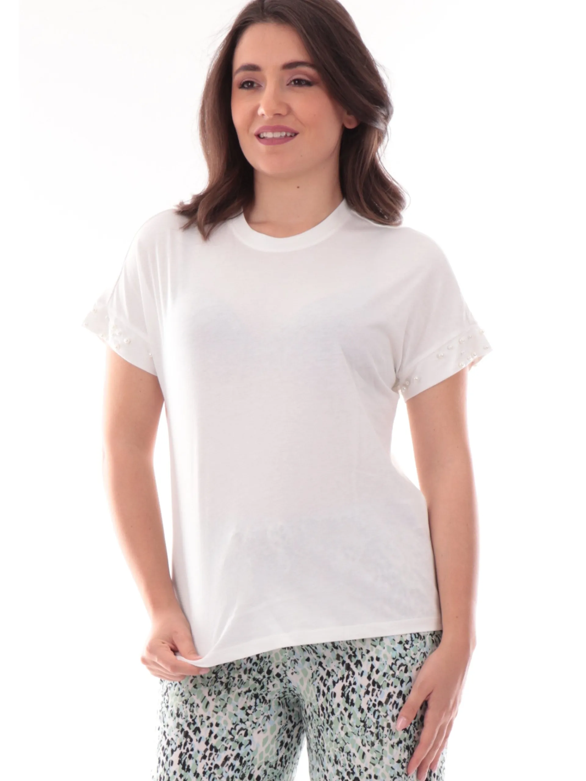ONLY Maglie*Maglia girocollo bianca da donna con perle 15346733