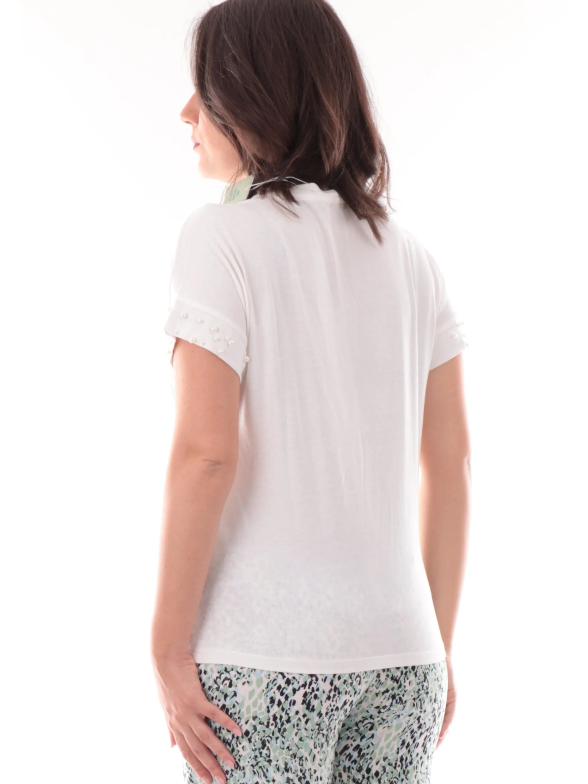 ONLY Maglie*Maglia girocollo bianca da donna con perle 15346733