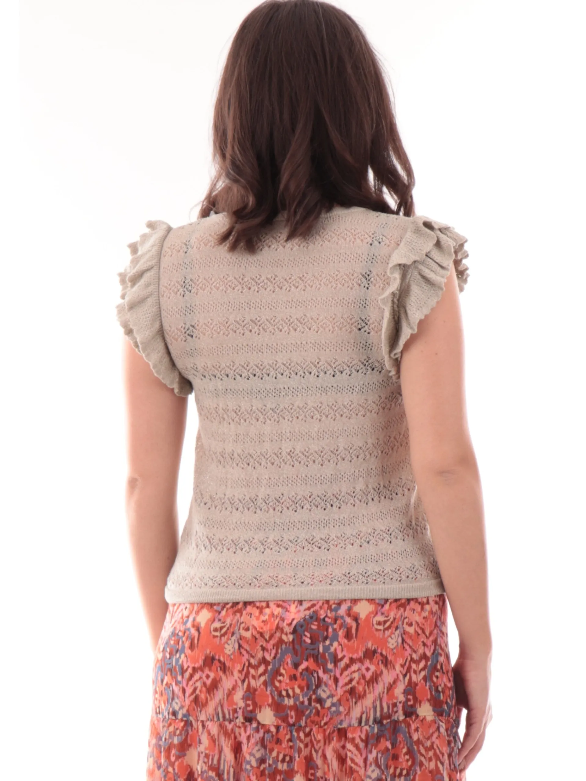 ONLY Maglie*Maglia glitter traforata oro da donna maniche a sbuffo 15344402