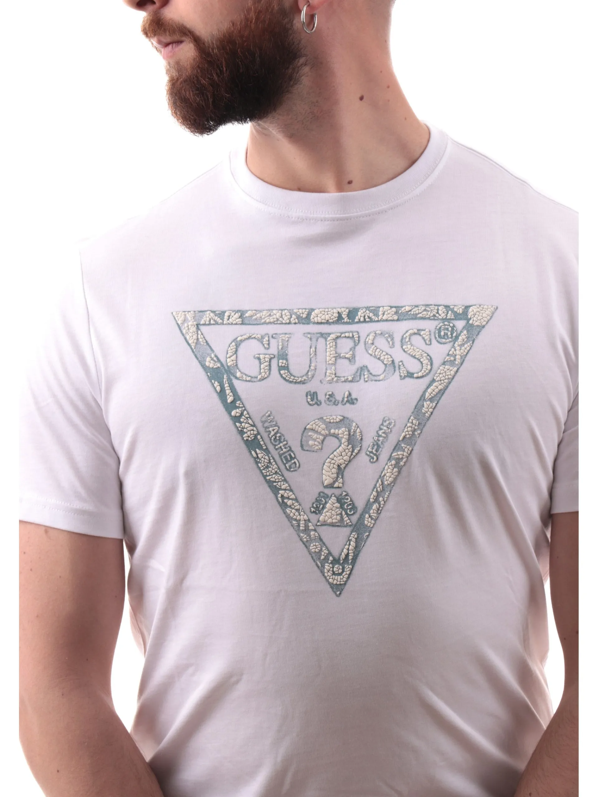GUESS T-Shirt*Maglia bianca maxi logo da uomo Triangle M5GI06I3Z14