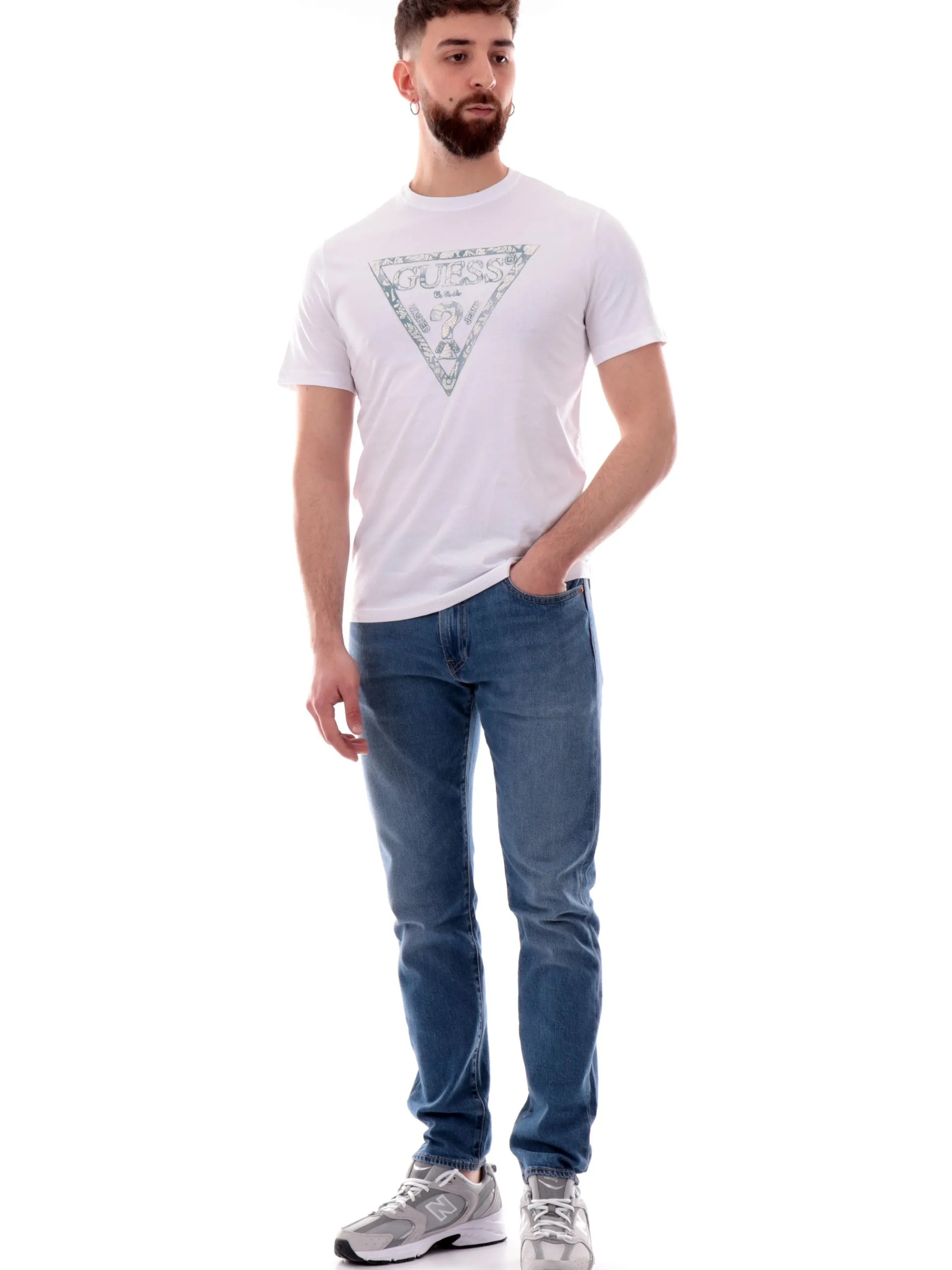 GUESS T-Shirt*Maglia bianca maxi logo da uomo Triangle M5GI06I3Z14