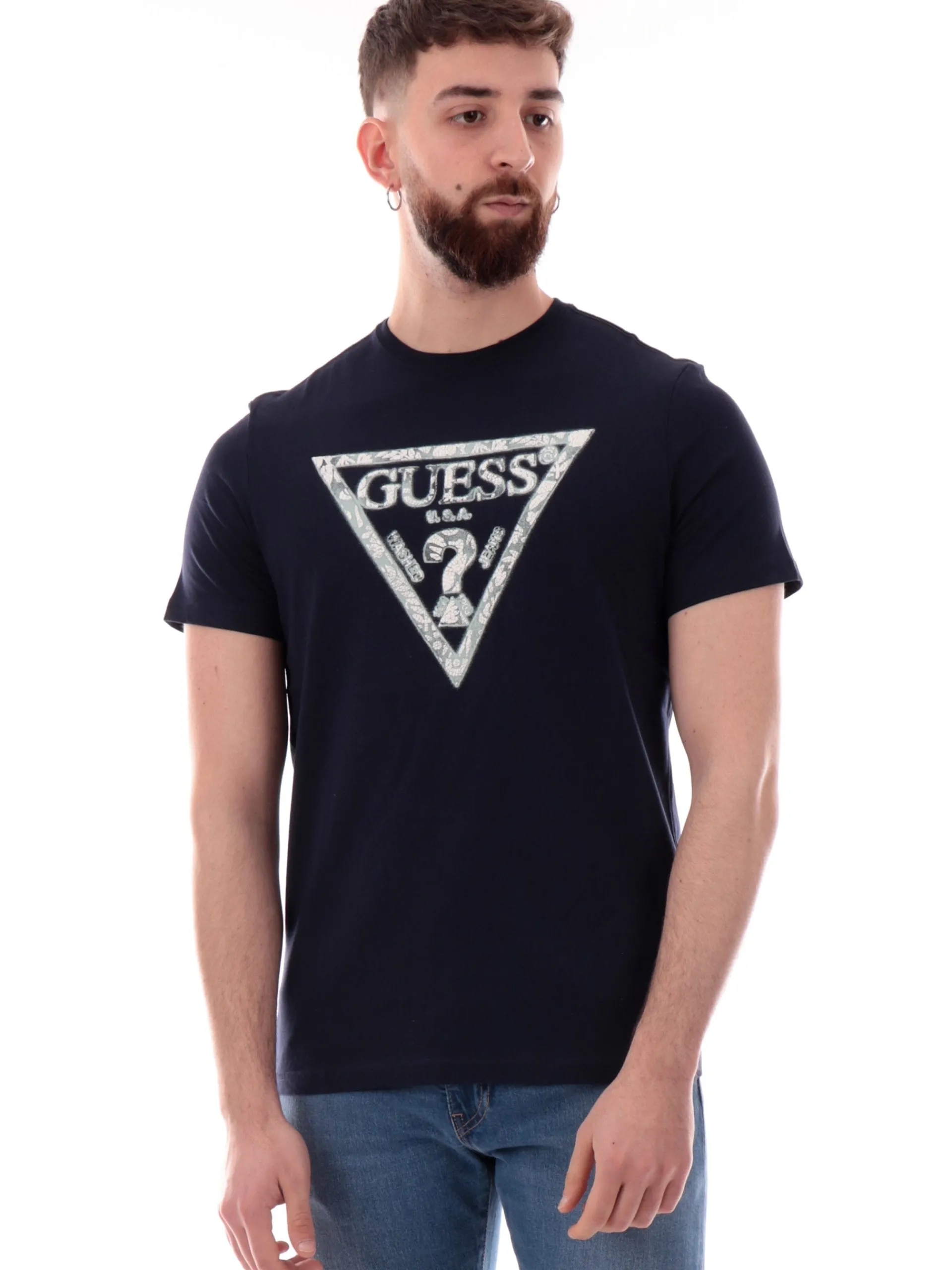 GUESS T-Shirt*Maglia blu maxi logo da uomo Triangle M5GI06I3Z14