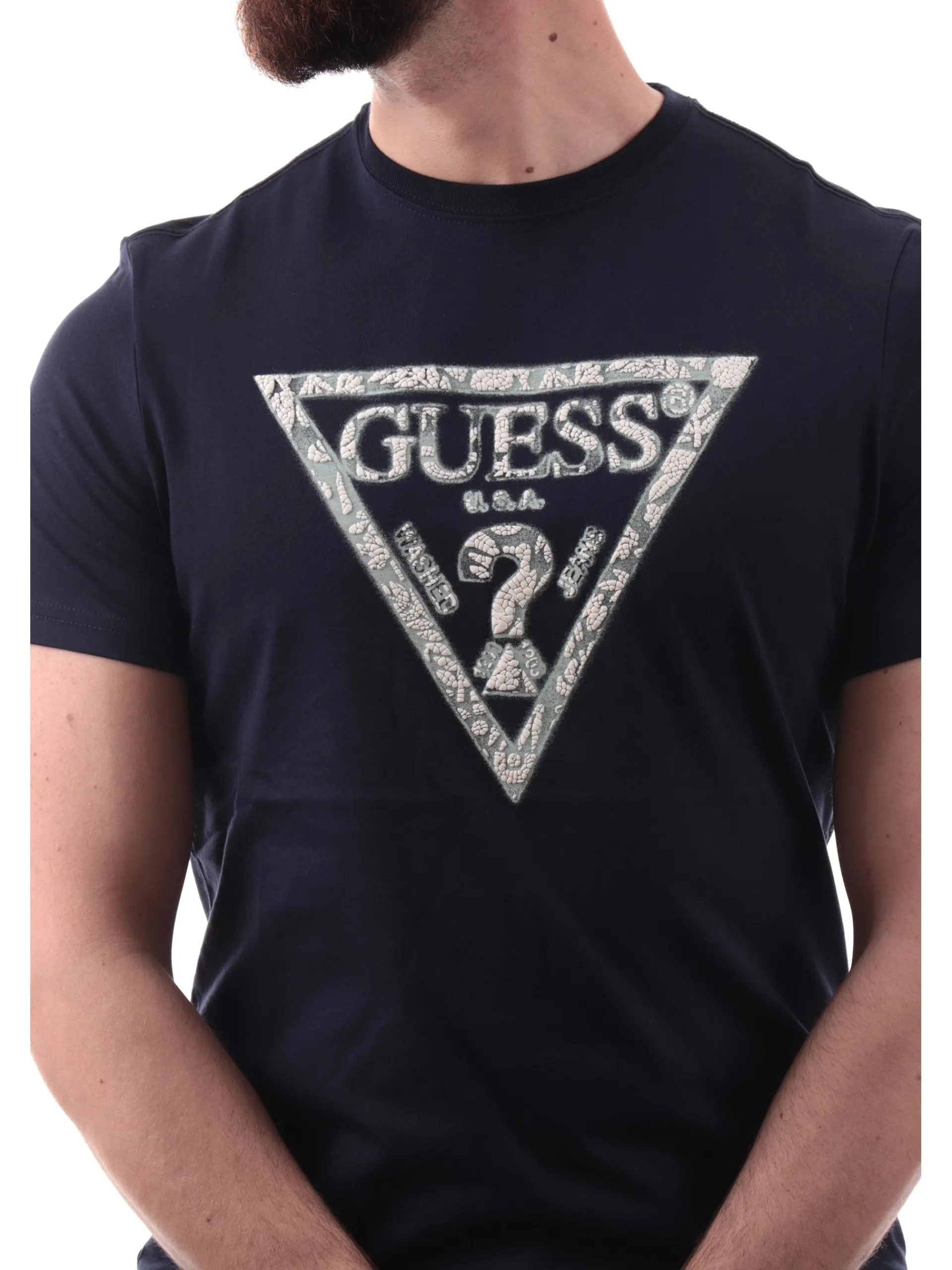 GUESS T-Shirt*Maglia blu maxi logo da uomo Triangle M5GI06I3Z14