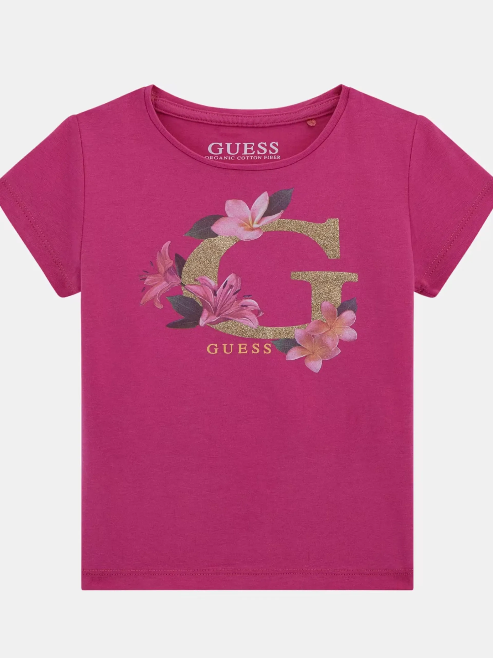 GUESS T-Shirt*Maglia fucsia da bambina logo oro con glitter K5GI08K6YW4
