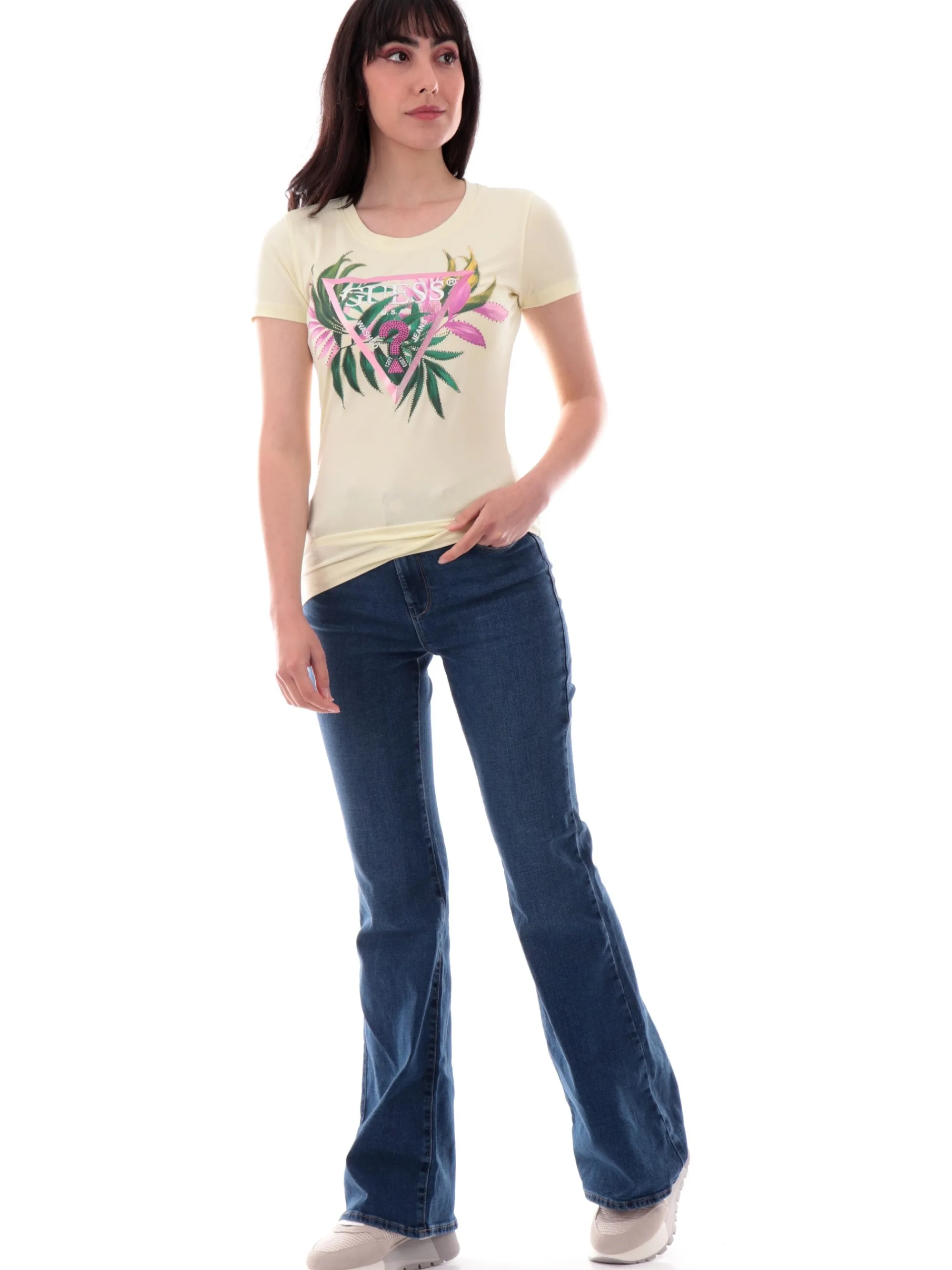 GUESS T-Shirt*Maglia gialla Leaf Triangle da donna W5GI07J1314