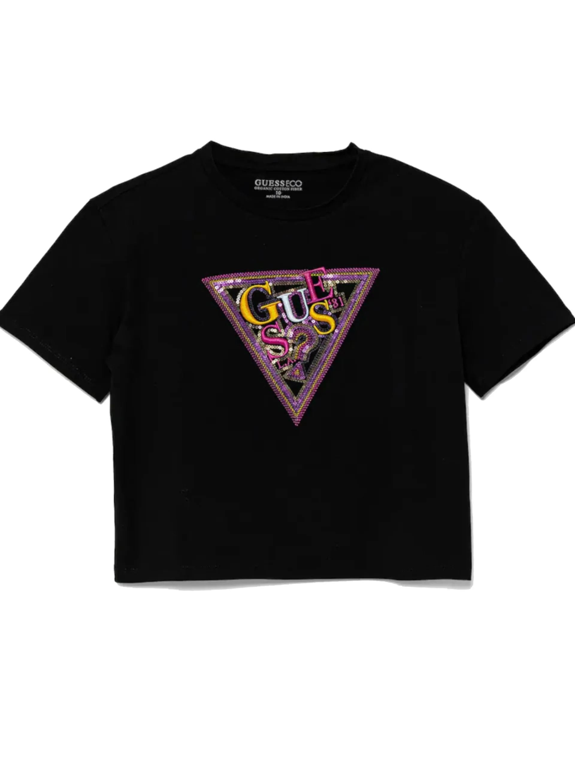 GUESS T-Shirt*Maglia nera da bambina maxi logo con paillettes J5GI04K6YW4