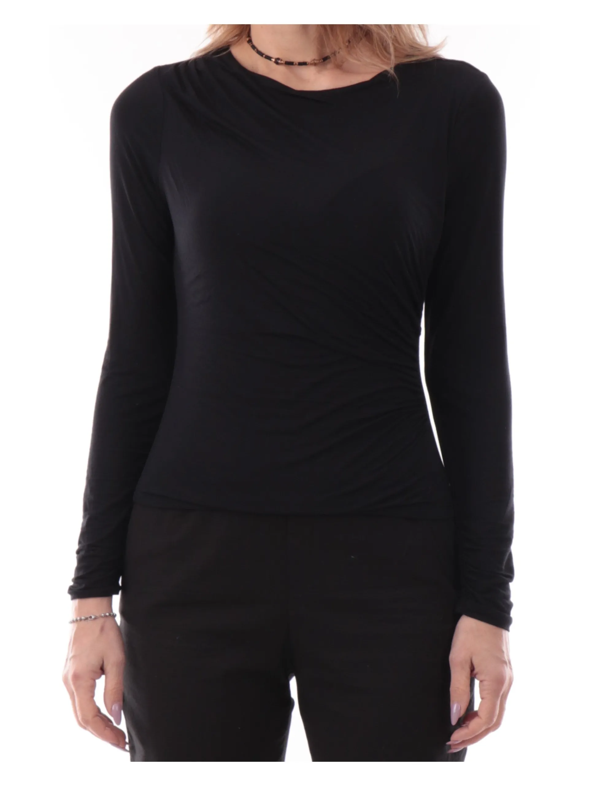 GUESS Maglie*Maglia nera da donna con drappeggio maniche lunghe W5RP23KACM2