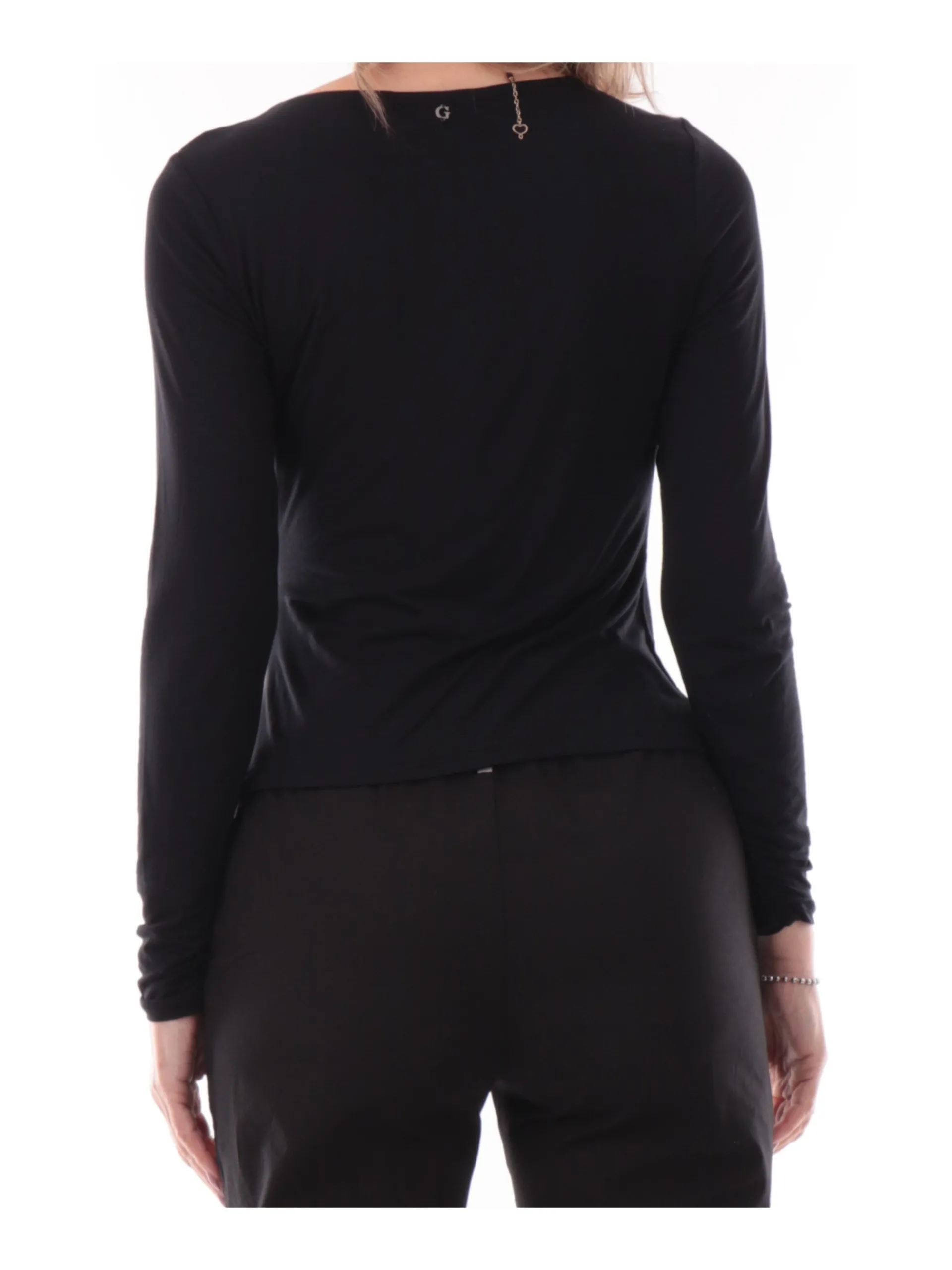 GUESS Maglie*Maglia nera da donna con drappeggio maniche lunghe W5RP23KACM2