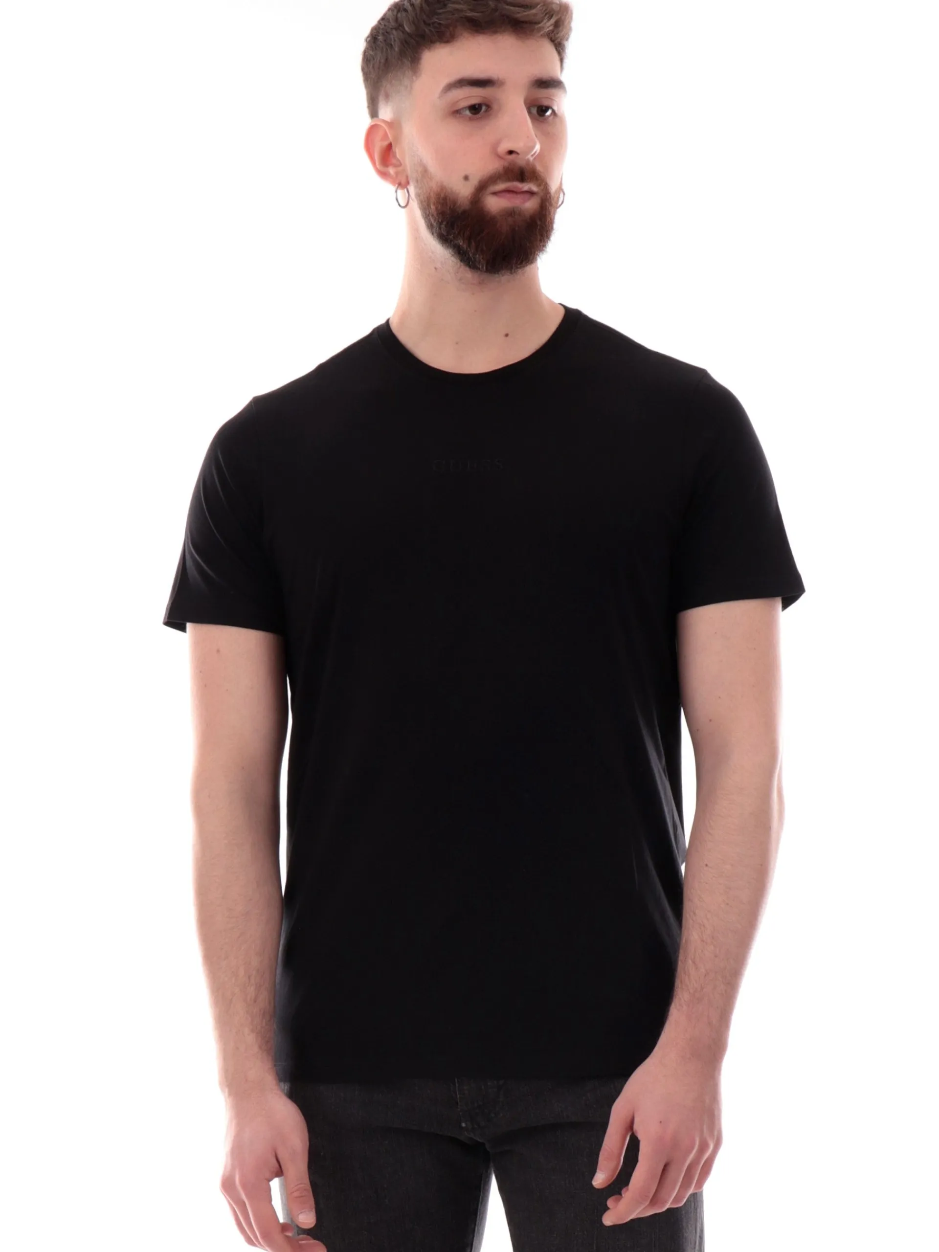 GUESS T-Shirt*Maglia nera da uomo logo ricamato M4GP39K7HD0