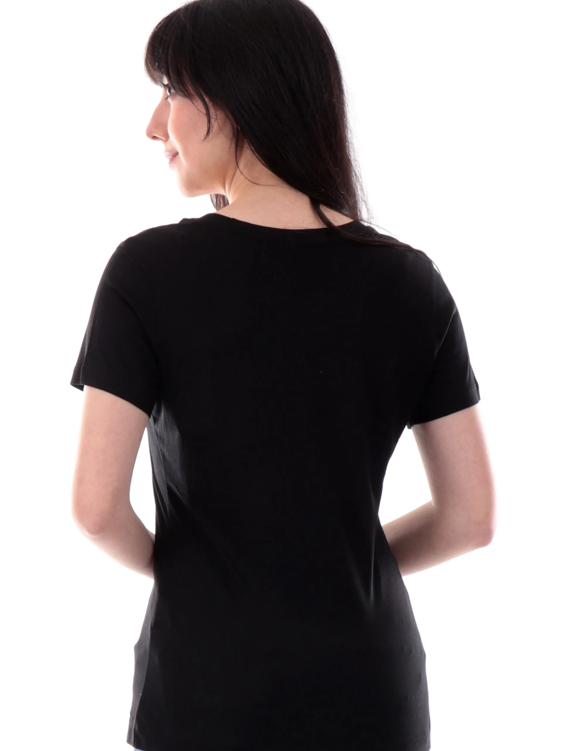 GUESS T-Shirt*Maglia nera scollo a V da donna logo ricamato W5GP31KCSX2